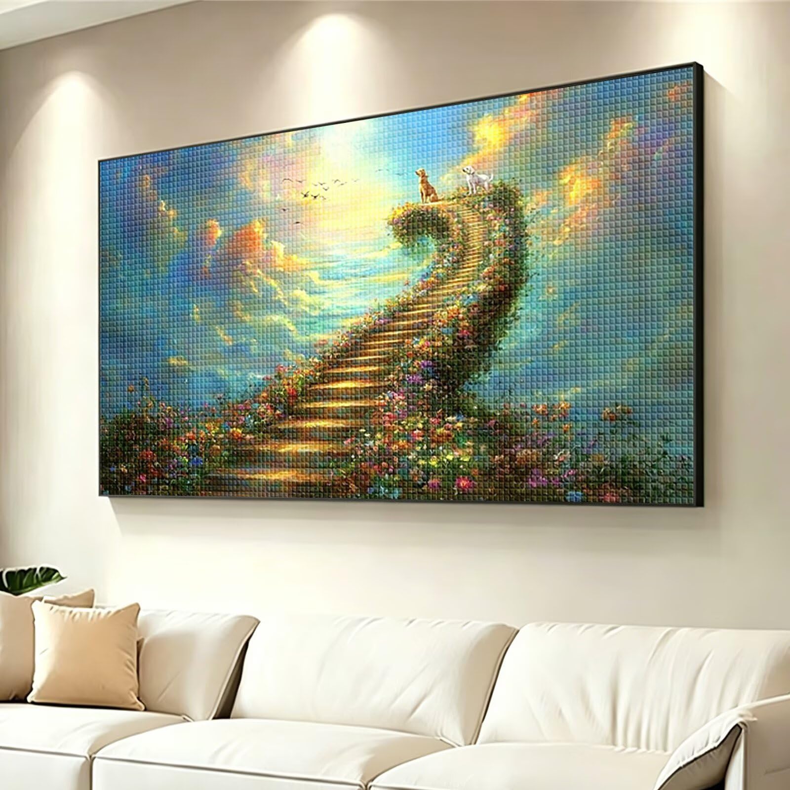 Diamond Painting Adultos Perro Pintura Diamante, Paisaje Diamond Painting 5D Completo, DIY Cuadrado Bordado Punto de Cruz Cuadros de Diamantes Kit para Decoracion Hogar, Regalo Mujer 160x80cm 0J-854