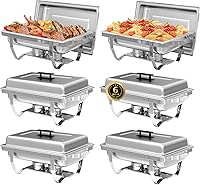 Vista 1 de IMACONE Juego de 6 Platos Calentadores de Buffet, Calentadores Rectangulares de Acero Inoxidable de 8QT y Conjuntos Calentadores de Buffet