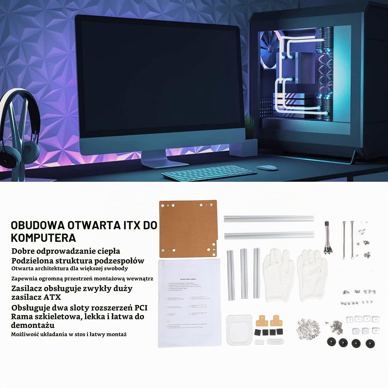 Otwarta Obudowa Komputera ITX, Stanowisko Testowe Mini ITX PC Open Air Frame Overclock Case do Montażu na Komputerze Aluminiowa Obudowa Obsługa Karty Graficznej(srebro)