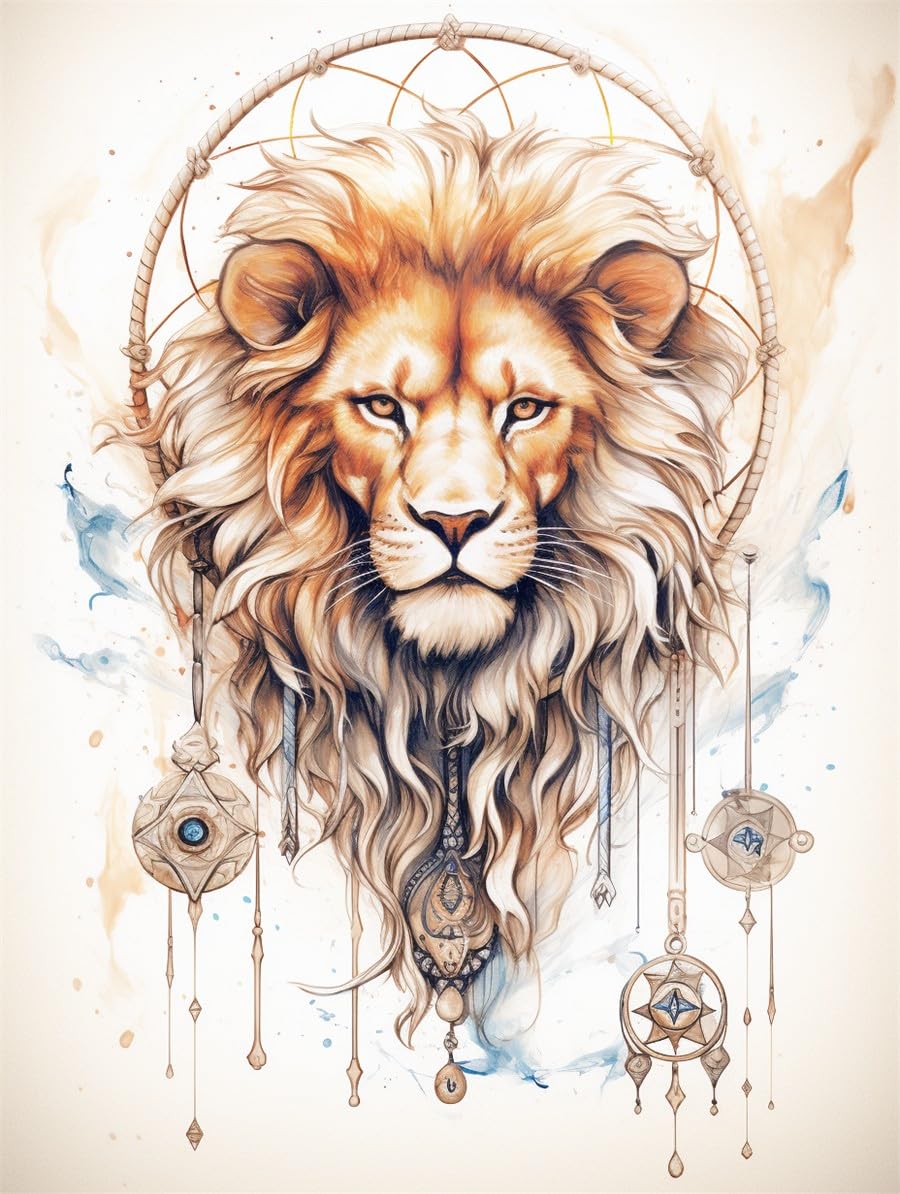 5D Diamond Art Kits Fantasy Lion and Dream Catcher Diamand Art Paintings Round Full Drill 5D Diamond Painting Kits for Adults for Wall Decor DIY Gift 50x70cm