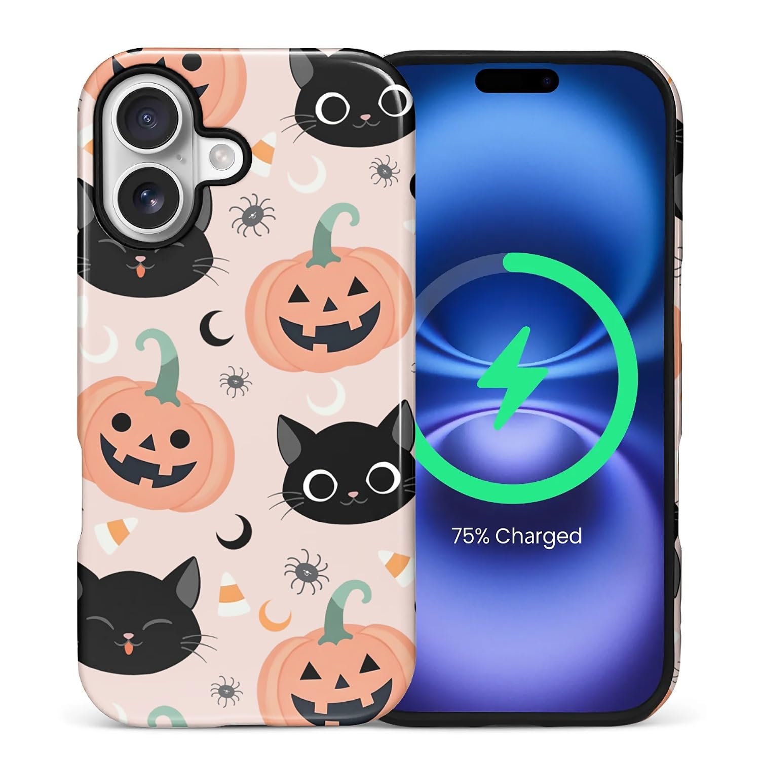 for iPhone 17 Case for Women Girl Men Boy, Compatible with MagSafe, Shockproof Soft Silicone & Hard PC Shell Protective Case for iPhone 17 - Halloween Fall Pumpkin Cute Cat Halloween Fall Pumpkin Cute Cat IPhone 17