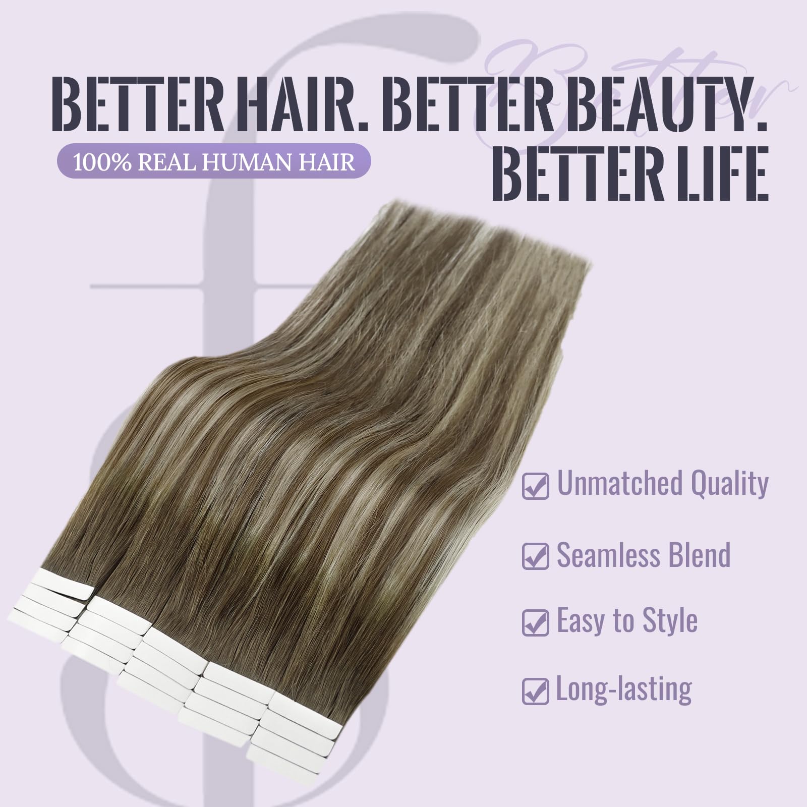 Fshine Extension Biadesivo Capelli Lisci 30g 20Pcs 30CM Extension Adesive Capelli Castano Scuro A Castano Cenere Con Highlight Del Biondo Medio Extension Capelli Remy 3/8/22