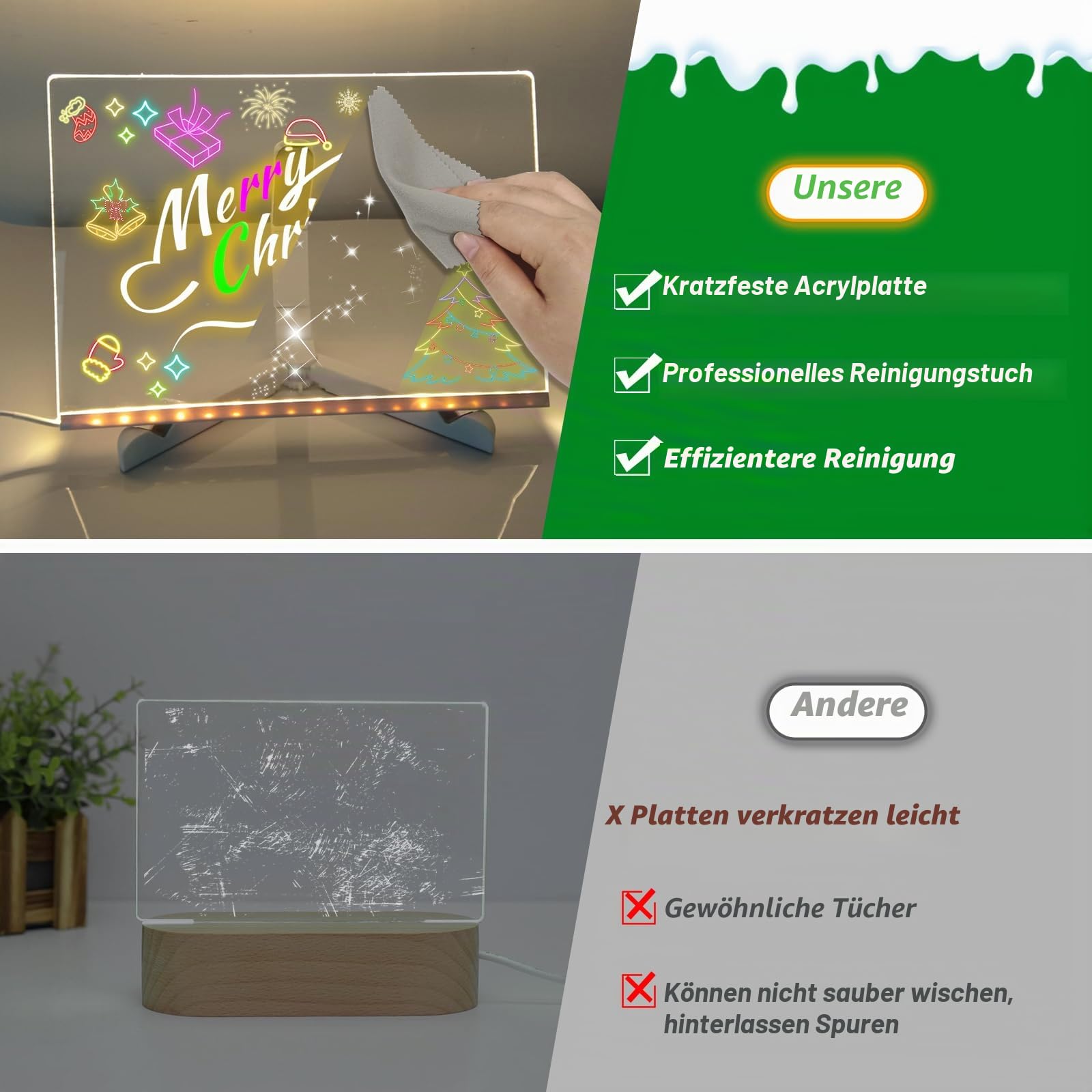 Led Maltafel Kinder mit Ständer/7-Farben-Stift, Acryl Transparente Maltafel Praktische Memo und Zeichenplatte Leuchttafel Notiztafel Glow Board für Schule Zuhause Schreibtisch Büro Café