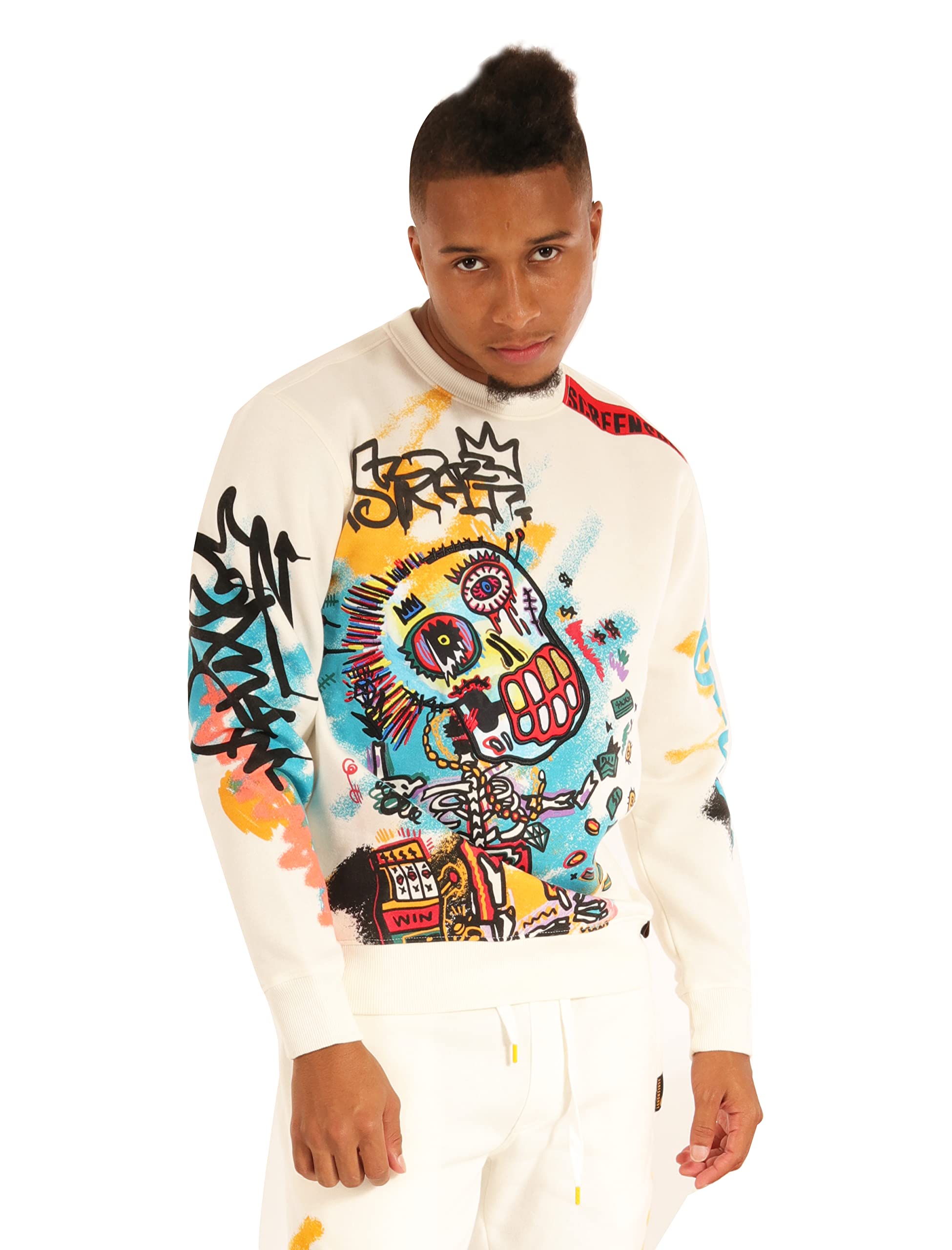 SCREENSHOT Mens Urban NYC Graffiti Hip Hop Fleece Pullover Active Fashion Crew Neck Sweatshirt Top