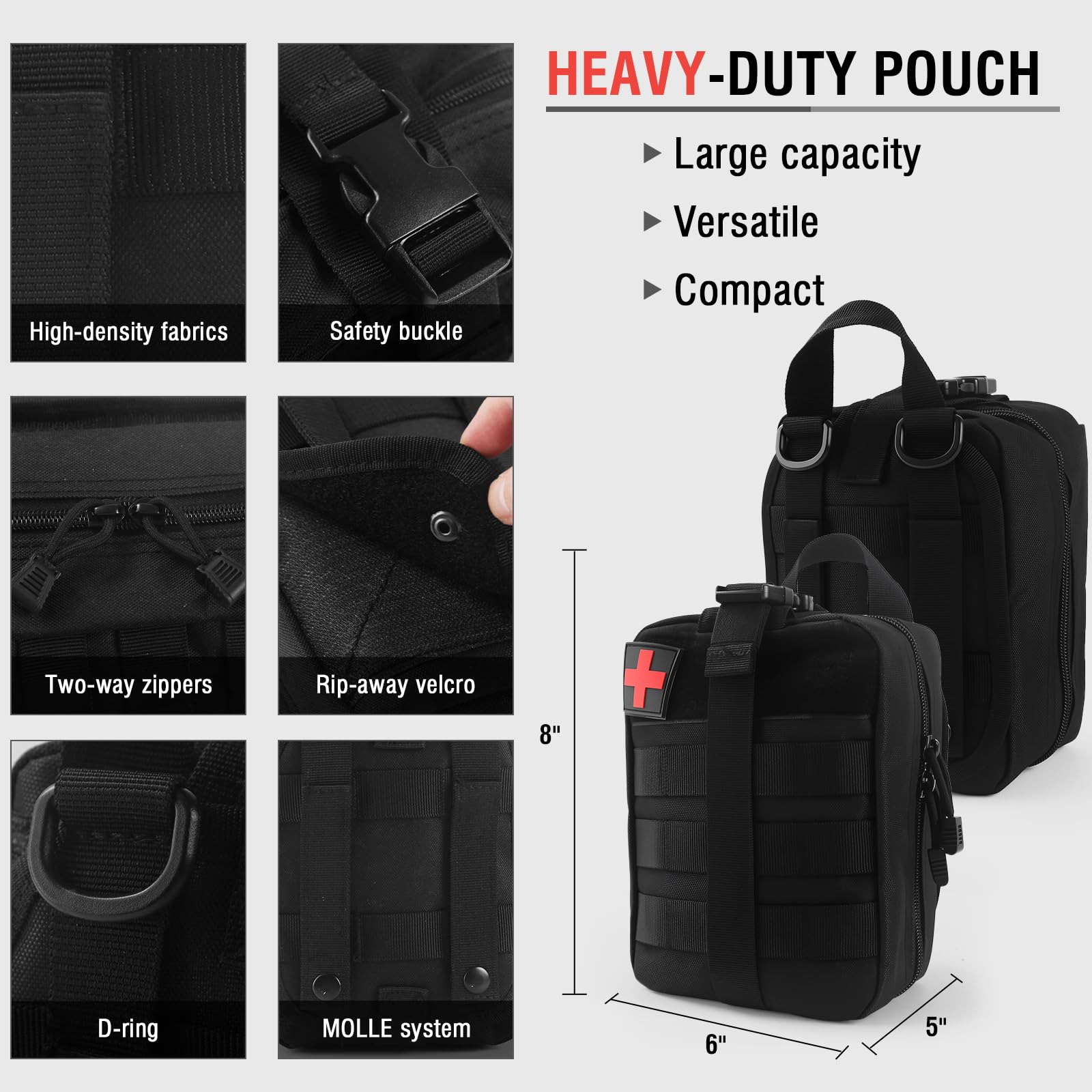 IFAK Trauma First Aid Kit Molle Pouches Emergency Survival Kit for Tactical Car Travel Hiking Camping(Black) — Amazon image 3