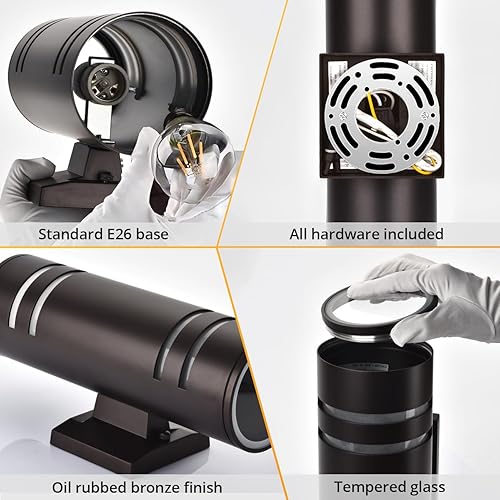 Miniatura 6 de wowlite Paquete de 2 luces para exteriores del atardecer al amanecer, modernas luces de pared para exteriores con certificación ETL, luces