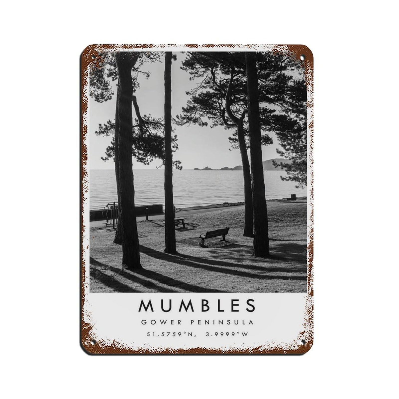 Mumbles Gower Travel, Gower Peninsula Tin Sign Vintage Metal Pub Club Cafe Bar Home Wall Art Decoration Poster Retro 12x16inch(30x40cm)