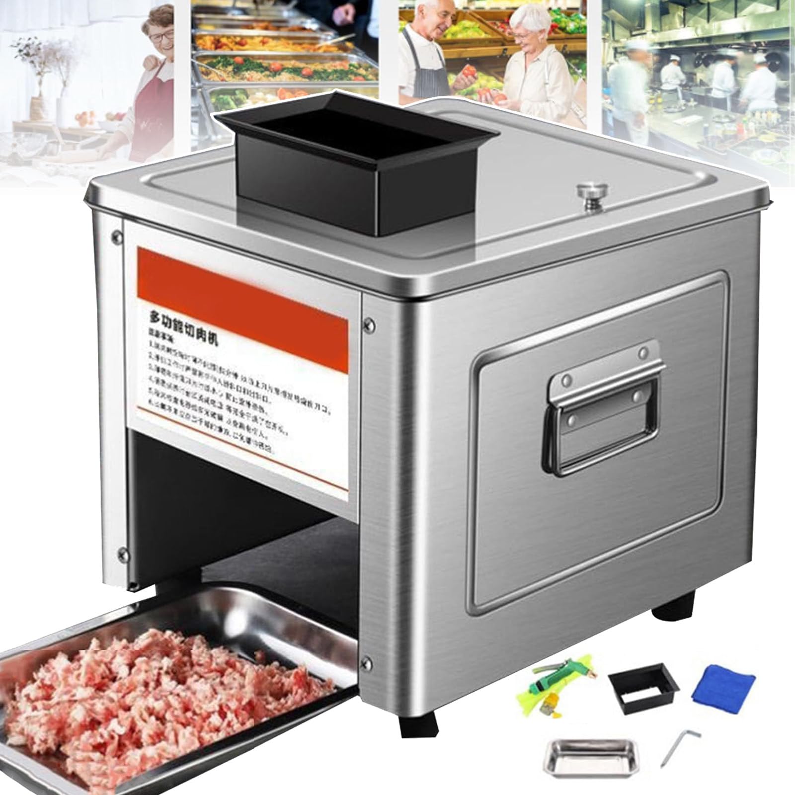 Tagliacarne Da 850 W (Affettabile/A Cubetti/Sminuzzato), Affettatrice Elettrica Da 330 Lb/H Per Carne Di Maiale Disossata, Pesce, Verdure Morbide Per Uso Familiare E Commerciale,2.5mm