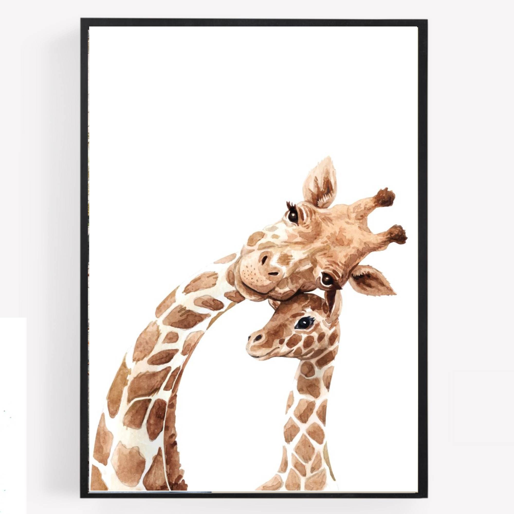 Gfc Neutral, Earthy Tones Mother Baby Giraffe Print Picture Poster Wall Art Nursery Safari Animals Colour Unframed A4