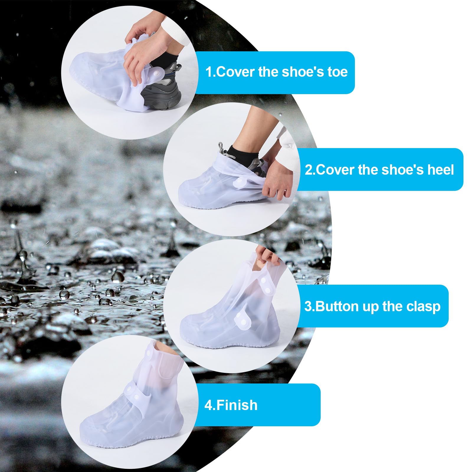 PATIKIL XXXL Cubierta de Zapatos de Silicona Impermeable, 1 Par de Sobrecalzados Reutilizables Antideslizantes para la Lluvia, Nieve y Protección de Botas, al Aire Libre, Negro