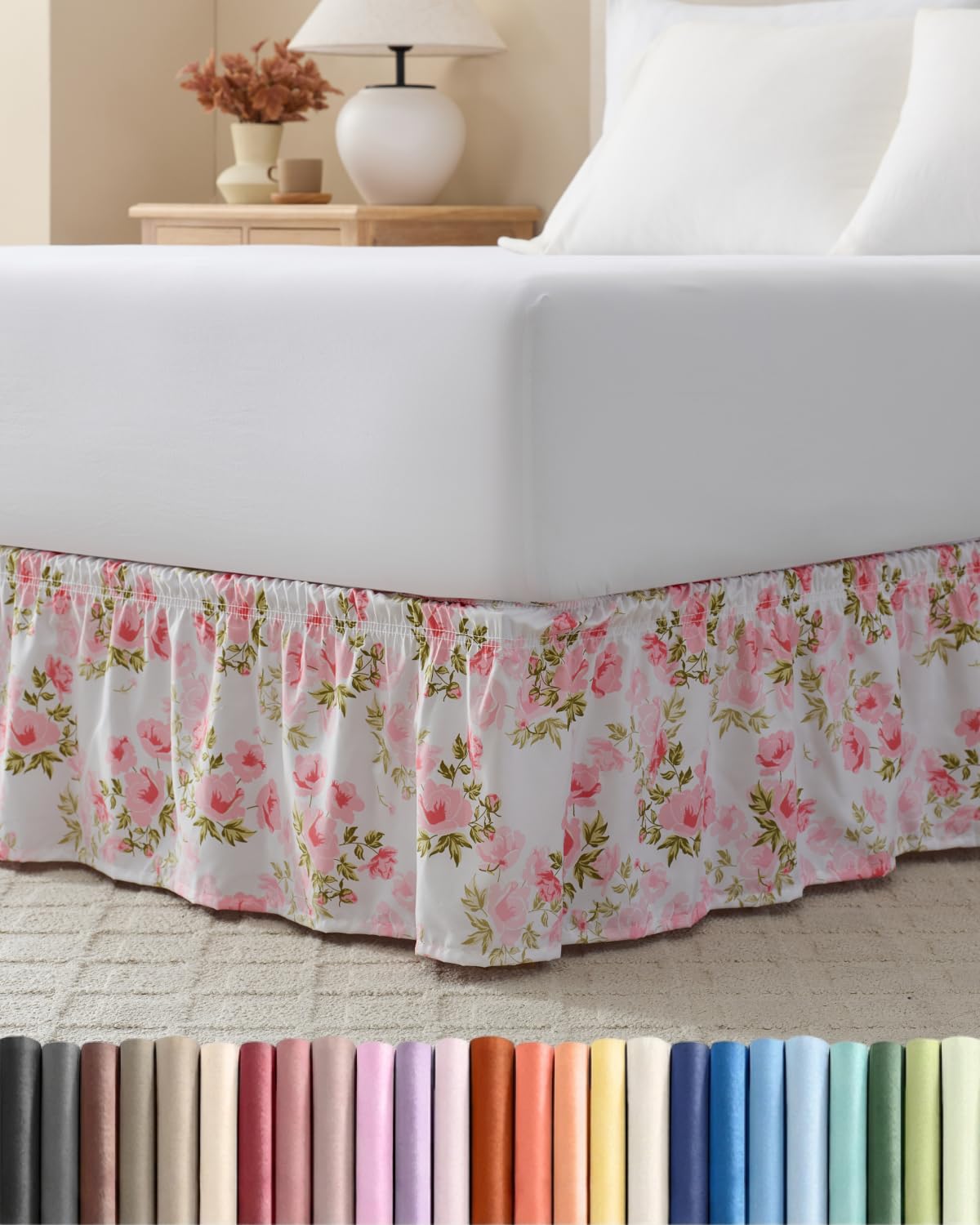 CGK Wrap Around Dust Ruffle Bed Skirt - Queen Size, 12" Inch, Bloom