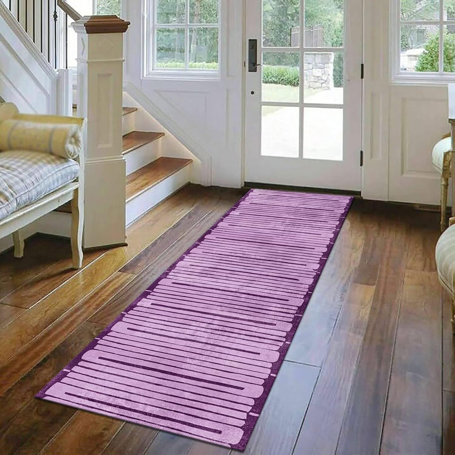Tappeto Passatoia Corridoio Antiscivolo 110x300 Cm – Lavabile In Lavatrice – Rosa Astratto
