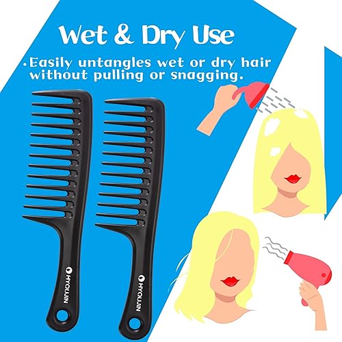 Miniatura 9 de HYOUJIN Juego de dos peines grandes de dientes anchos para desenredar cabello húmedo o seco, peine de ducha para mujeres y hombres, cepillo de