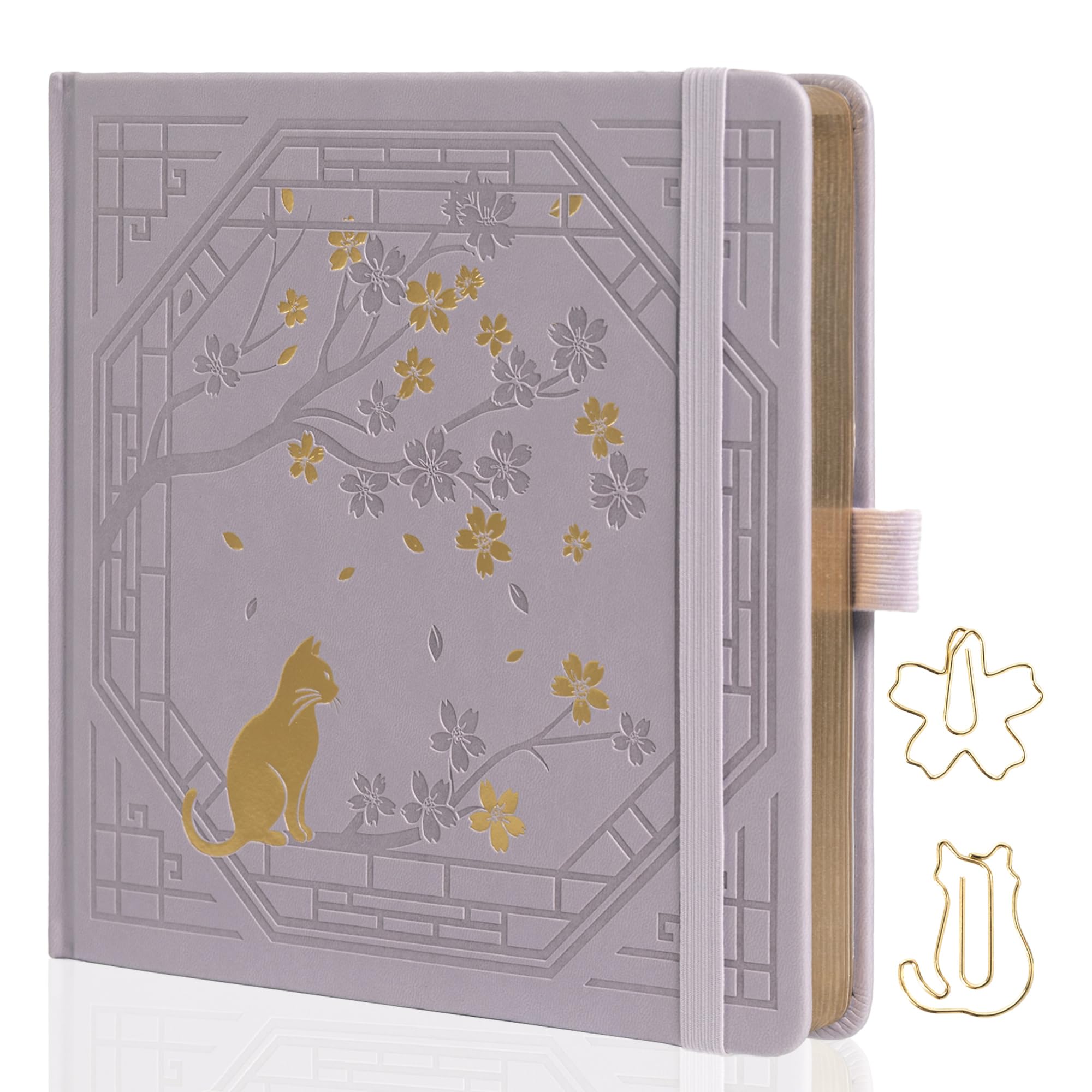 TIEFOSSI Square Dotted Journal, Cute Cat Journal for Women Girls, Dot Notebook with Pretty Sakura Pattern, Aesthetic Diary for Writing Journaling