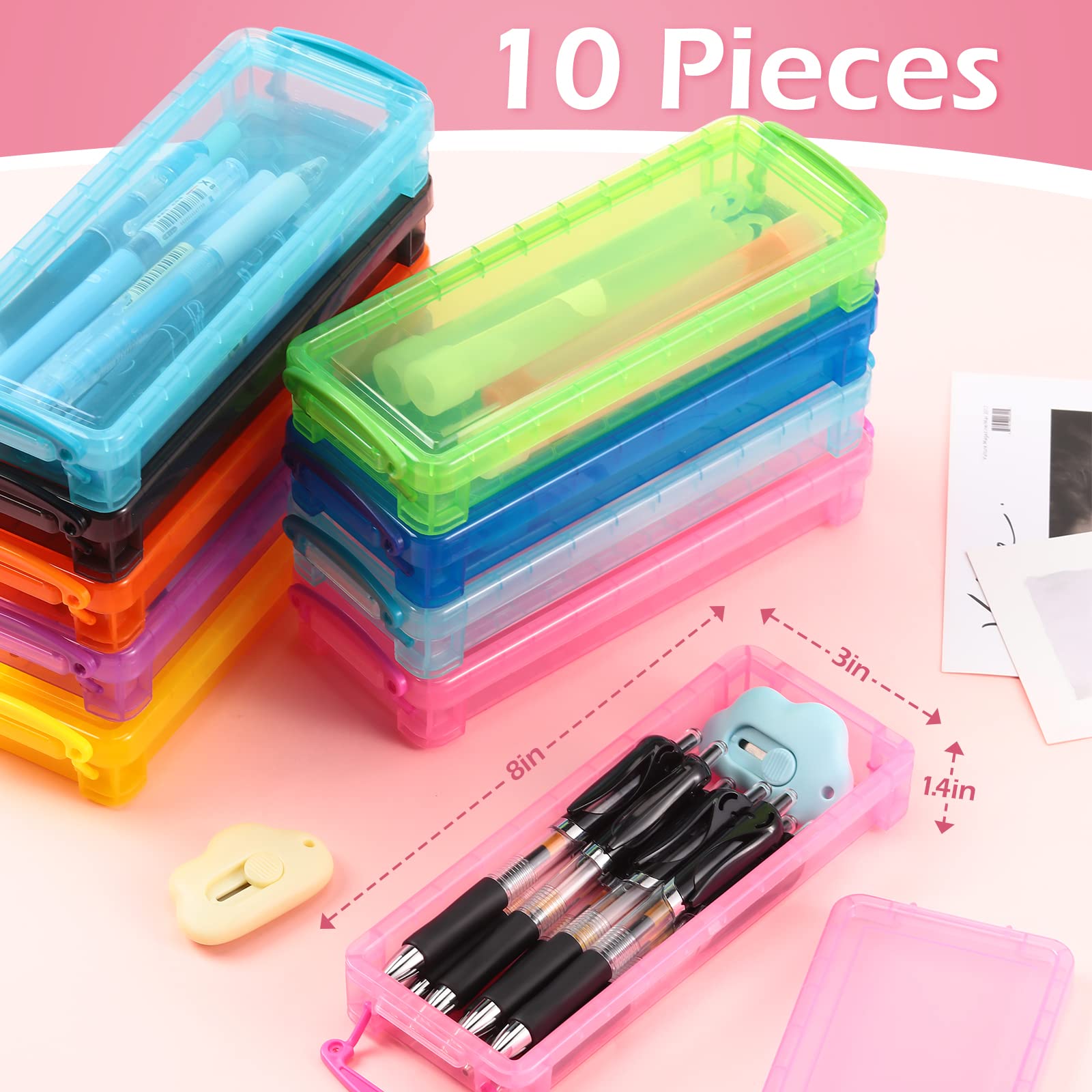 Glenmal 10 Packs Plastic Pencil Box Stackable Pencil Case Bulk Crayon Box with Snap Tight Lid Plastic Brush Painting Storage Organizer for School Office Home Supplies(Colorful)