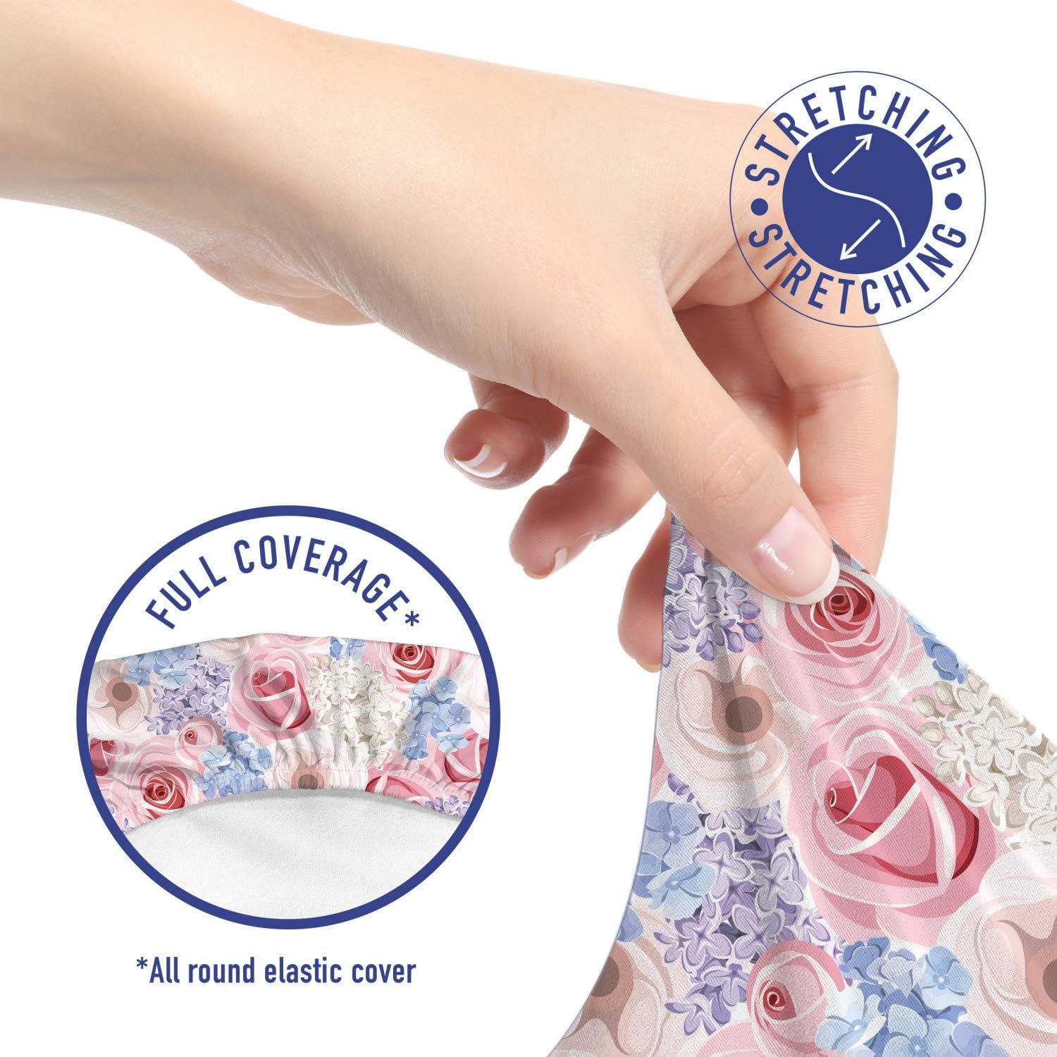 Lunarable Rose Office Chair Slipcover, Roses and Lilac Flowers Hydrangea Spring Celebrate Cheerful Design, Protective Stretch Decorative Fabric Cover, Pale Pink Pale Blue