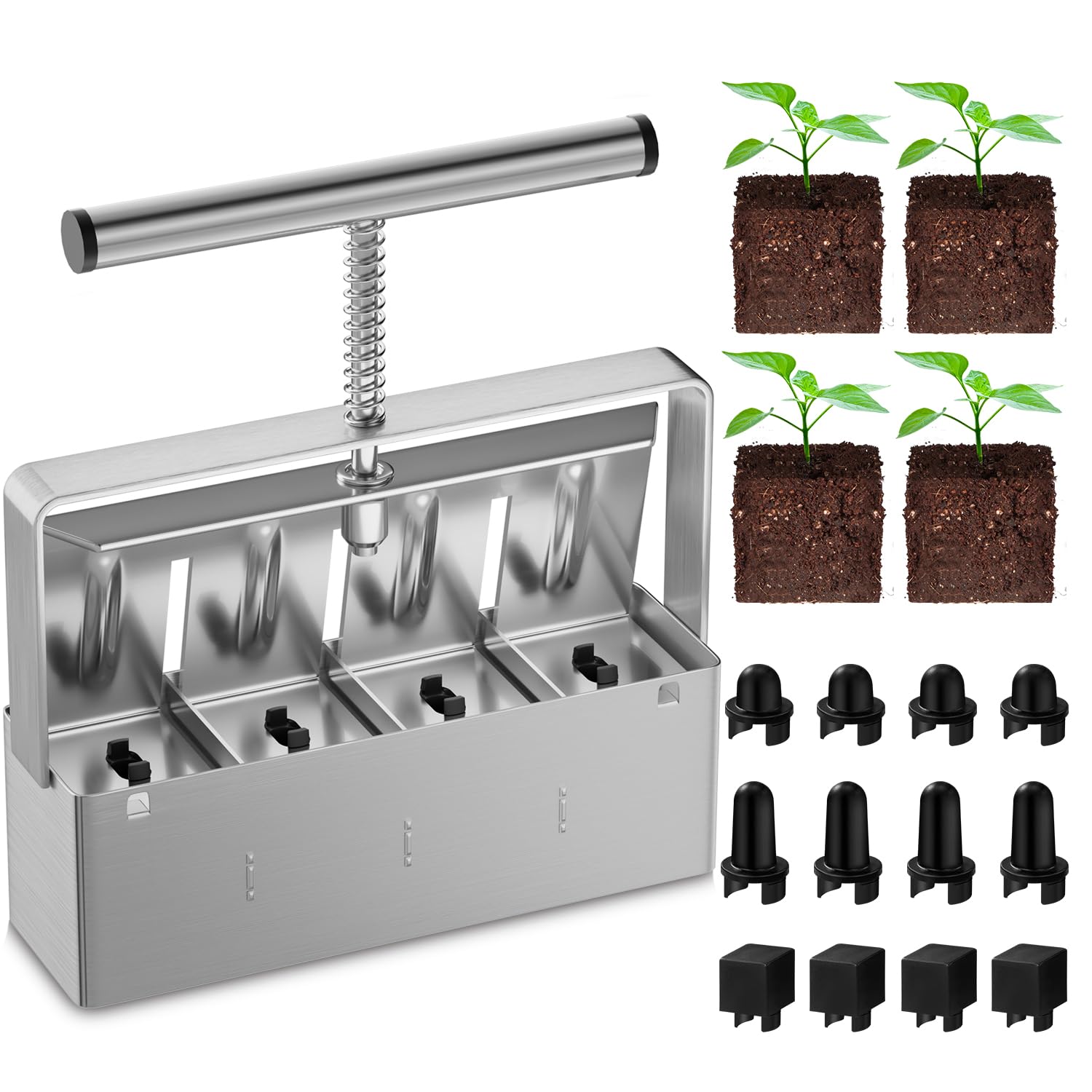 YaNovate Soil Blocker, Soil Block Maker for Seed Starting with Strong Hand Held, 4 Pcs 2-Inch Soil Blocking Tool for Grow Seedling, Seed Starter Soil Tray Garden Potting Soil, Indoor Outdoor Plants