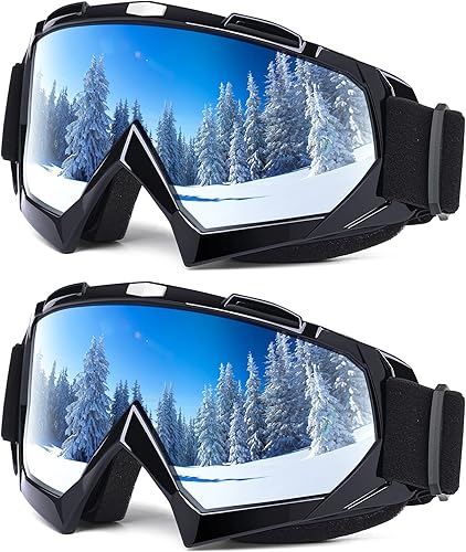 Miniatura 1 de Braylin Gafas de esquí para adultos, paquete de 2 gafas de snowboard para jóvenes, adolescentes, hombres y mujeres, gafas de moto de nieve de visión