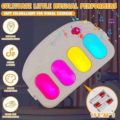 Miniatura 6 de Tapete de piano de bebé con temática de autobús de dibujos animados, tapete de juegos para gimnasio para patear y jugar, tapete de juego para bebé,