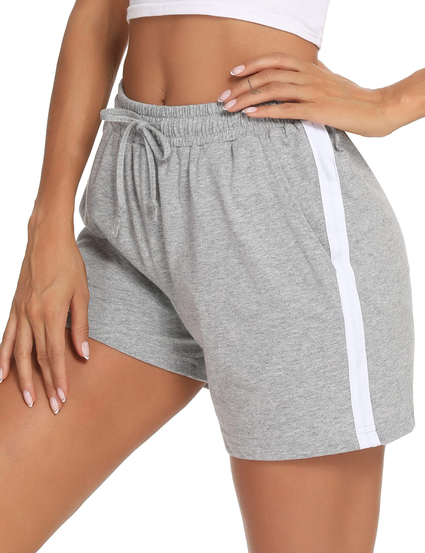 Litherday Damen-Lauf-Shorts, lässige Baumwolle, Sport, athletische Hose, Yoga, Fitnessstudio, Shorts, Trainingshose, Lounge-Sweathose, Kordelzug