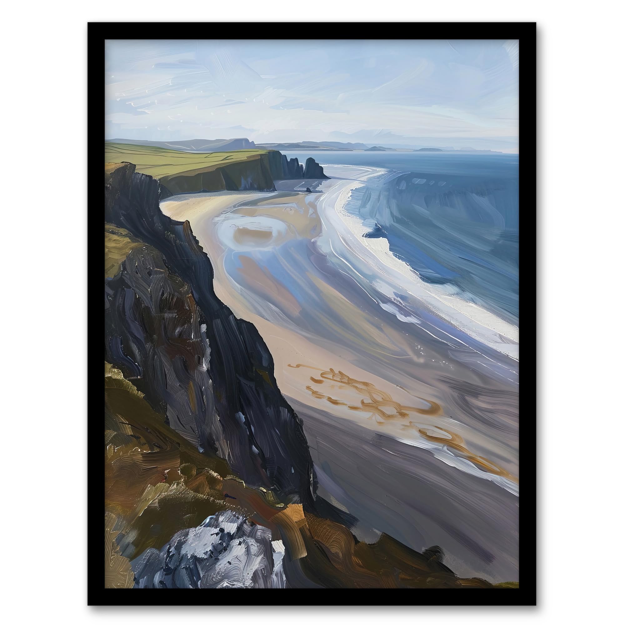Rhossili Bay Coastal Cliff Landscape Oil Painting Wall Art Poster Print