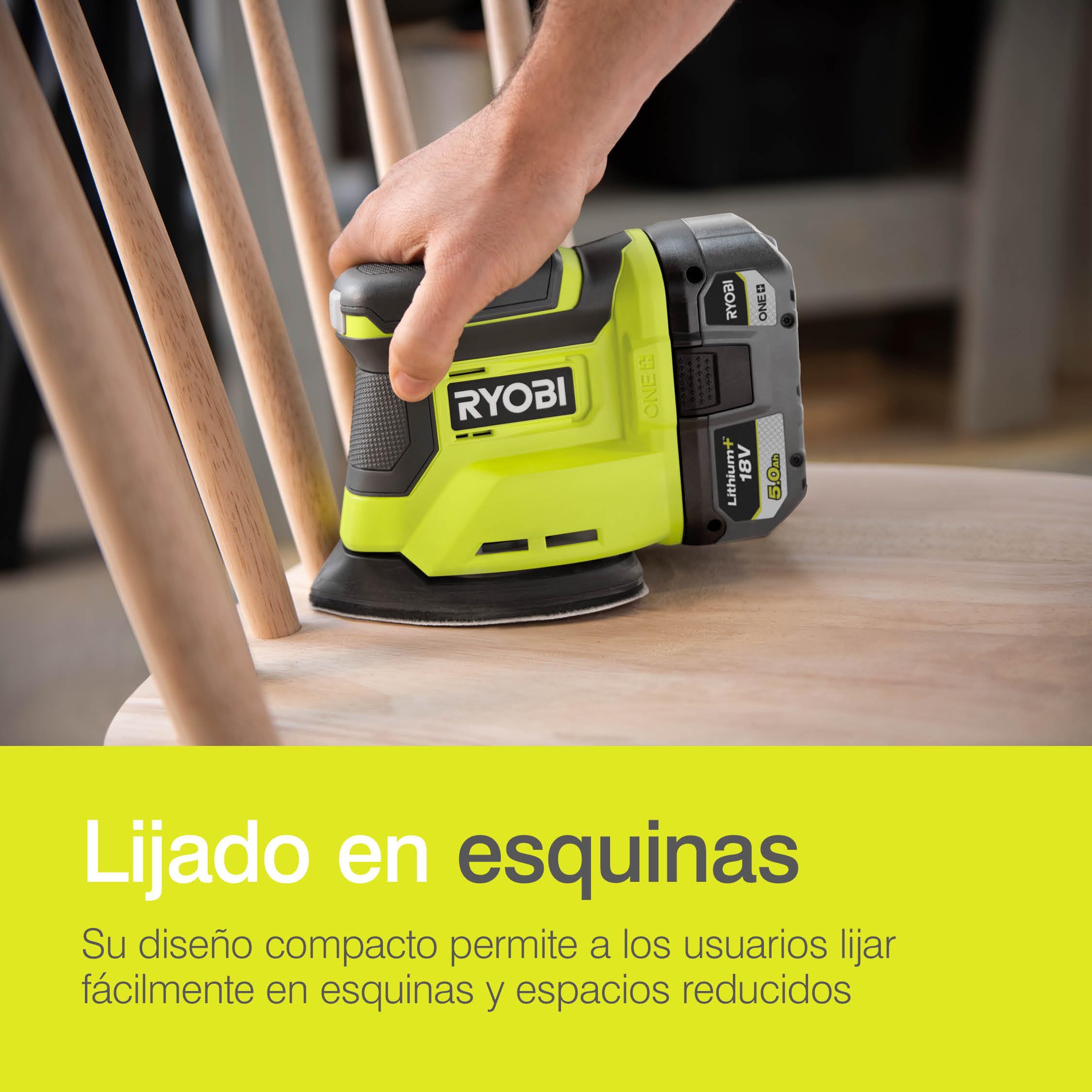 RYOBI - Lijadora Triangular 18V ONE+ - base de lijado 100x140mm, Boquilla de Aspiración - Ø Oscilación 1,8mm, 22000osc/min - para Acabados Finos/Pintura - 6 Abrasivos, sin Batería, Cargador - RPS18-0