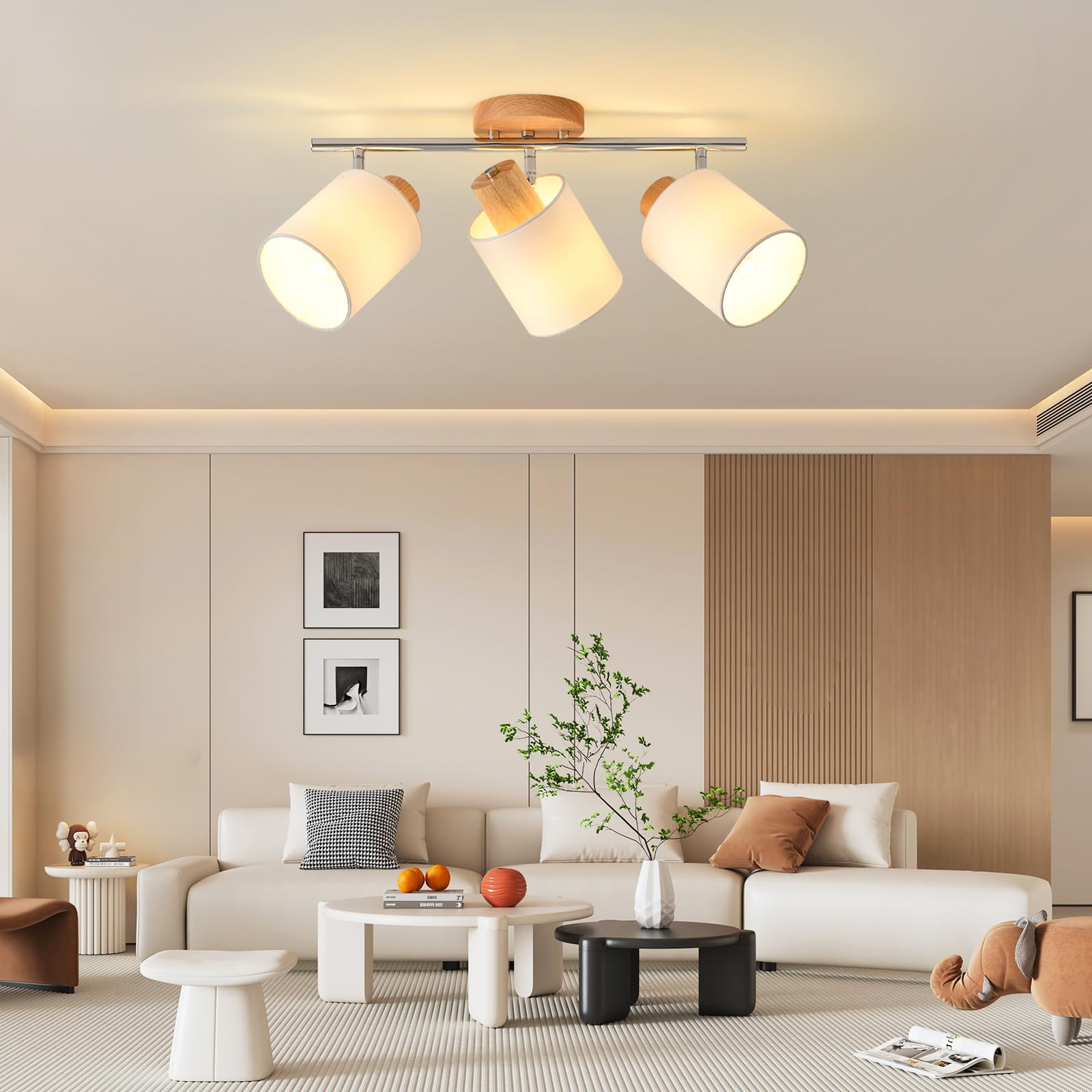 SANSHI faretti led soffitto in 3 punt,lampadario legno regolabile, Base E14 230V moderna Luce a parete,faretti soffitto per interni soggiorno, camera da letto, sala da pranzo (senza lampadine)