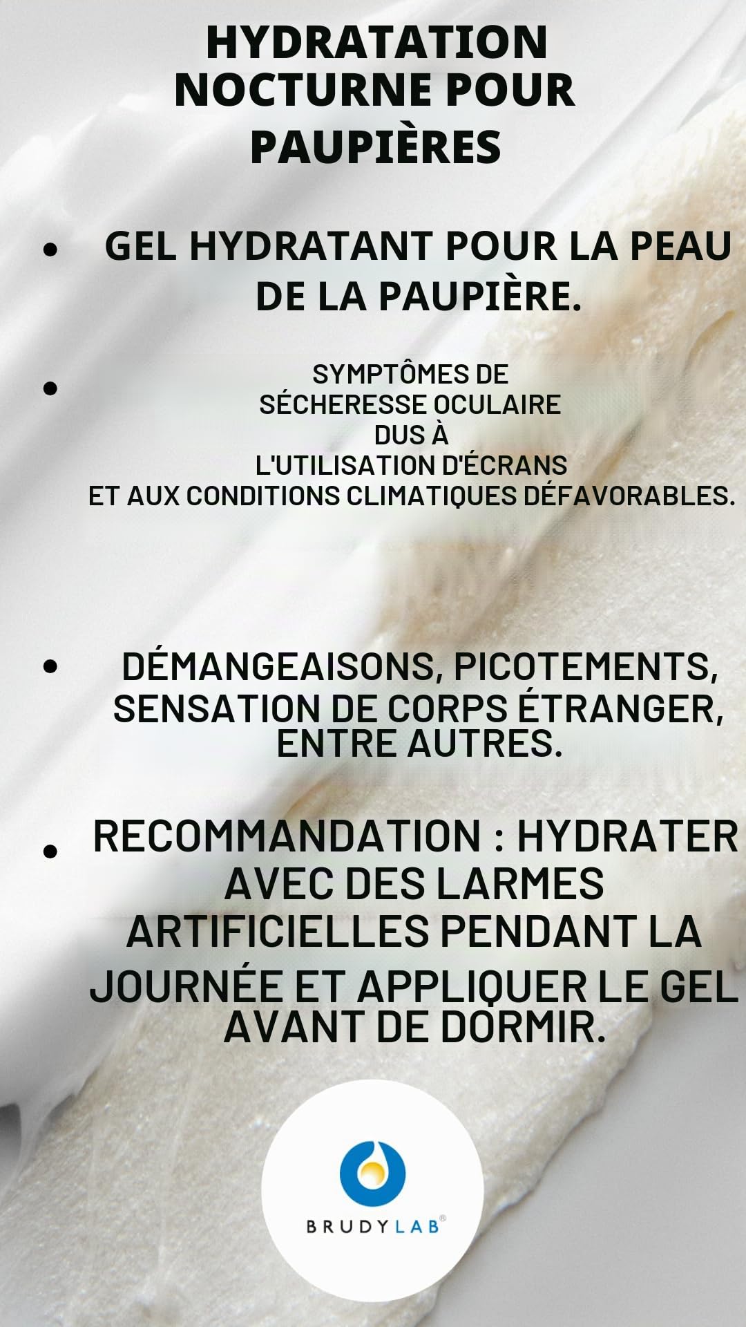 BRUDYLAB - Brudy Derm Gel Yeux Secs 10 ml - Gel Hydratant de Nuit pour la Peau des Paupières - Soin des Yeux Secs - Hydrate et Décongestionne la Peau des Paupières