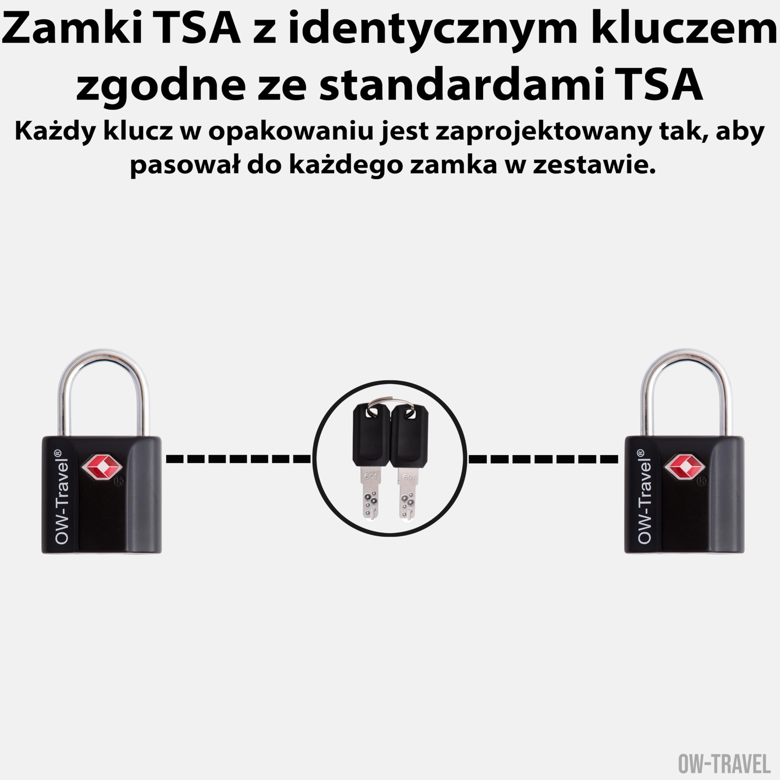 OW-Travel TSA Kłódka z Kluczykiem ​(Zestaw 2 Czarnych) Zamki Bagażowe na Klucz. Wytrzymałe Kłódki Bagażowe z Zamkiem na Klucz do Bagażu, Torby, Walizki, Plecaka, Szafki na Siłowni