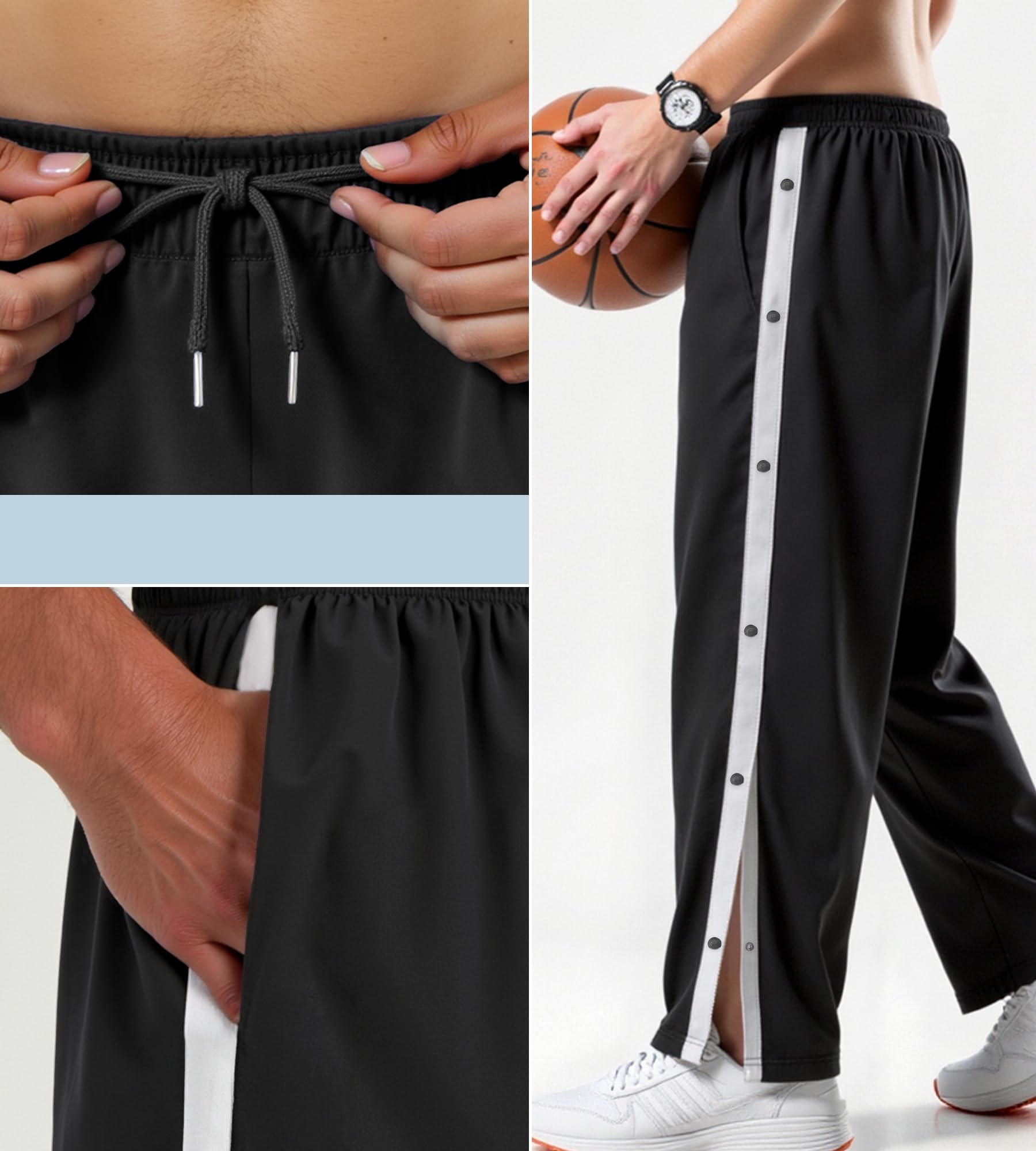 Pantalon de Jogging pour Homme Pantalon de rééducation Ouverture Latérale Pantalon de Survêtement avec Boutons Pression Baggy Pantalons de Sport Postopératoire Fitness Jogging