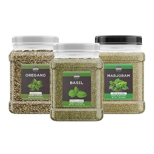Birch & Meadow Paquete de orégano, albahaca y mejorana, varios tamaños, grapas de cocina, sabores salados
