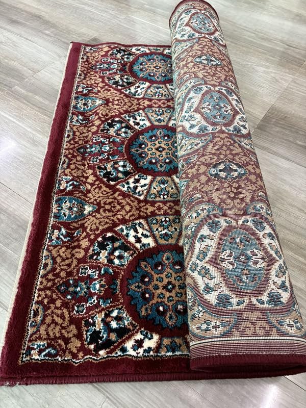 Image of Premium Runner Carpet, Vintage Medallion Pattern, Non Slip, Thick, Ideal for Bedroom, Living Room & Entryway, 3x5 Feet Maroon Multi Color