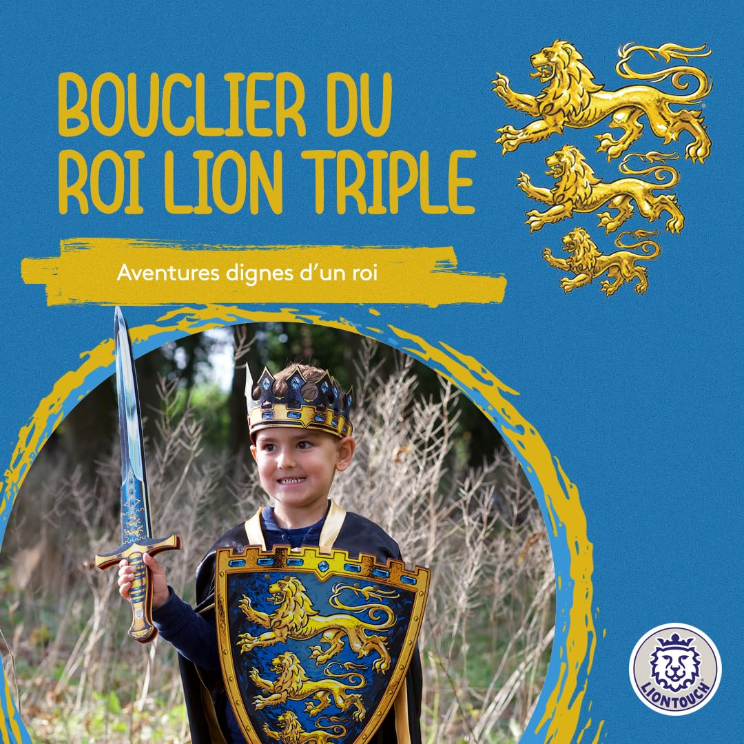 Liontouch - Bouclier du Roi Lion Triple | Jeu De Simulation Médiéval en Mousse pour Enfants Prêts pour des Aventures Chevaleresques | Armes & Armures Sécurisées pour Déguisements Royaux