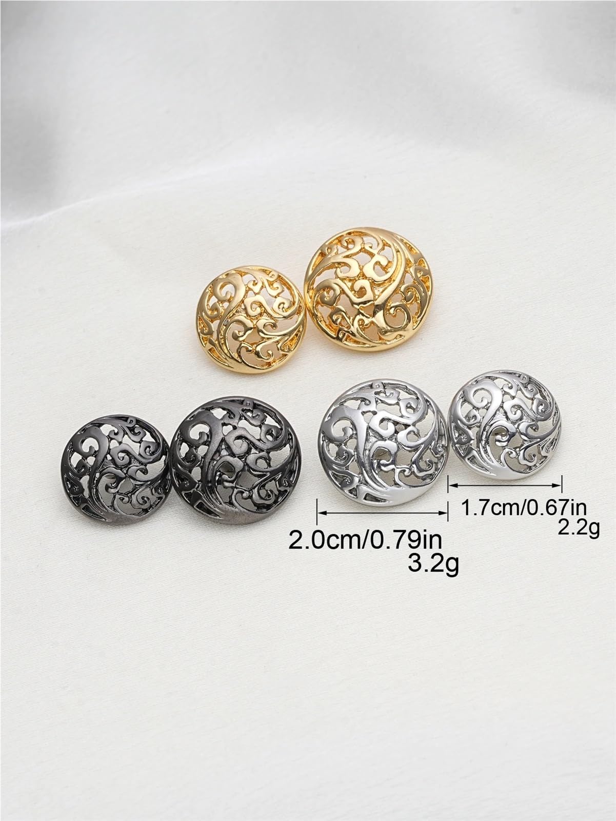 Lot de 20 boutons dorés vintage en métal de 17/20 mm pour vêtements tendance (noir, 17 mm)