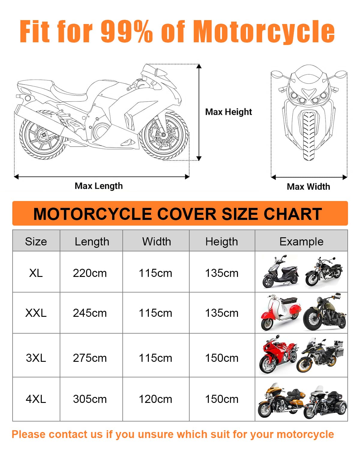 Całkowicie zamknięta plandeka na motocykl, outdoorowa, wodoszczelna, wysokiej jakości plandeka na motocykl z odblaskowymi paskami, do skuterów, skuterów, skuterów, skuterów, skuterów, 305 x 120