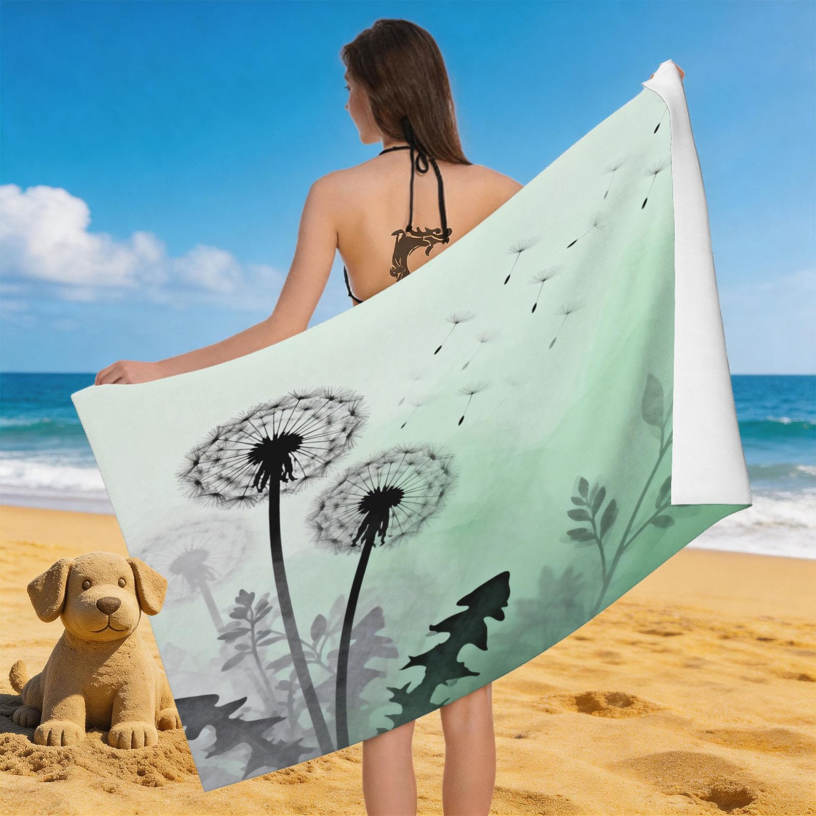 Leichong 3D Dandelion Beach Towel Microfiber Soft Quick Dry for Adults, Minimalistic Bath Towel Lightweight Soft Absorbent for Travel Swimming Pool Sports, 75 x 150 cm