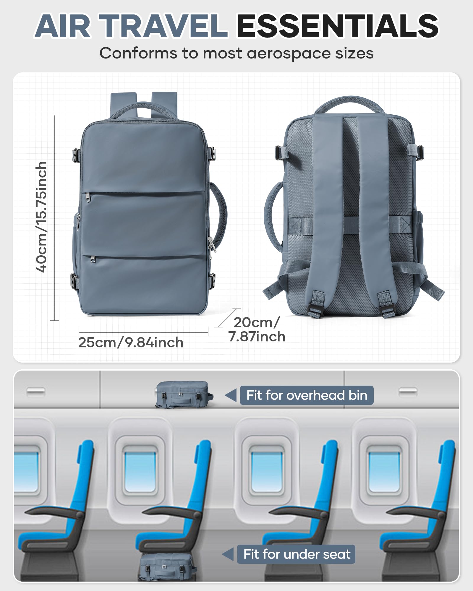 BJLFS Borse da Cabina per Ryanair 40x30x20 Zaino Wizzair Sottovuoto da viaggio 40x20x25 Bagaglio a Mano con compressione sottovuoto,Zaino Easyjet 45x36x20,Zaini Casual per laptop da 14 pollici