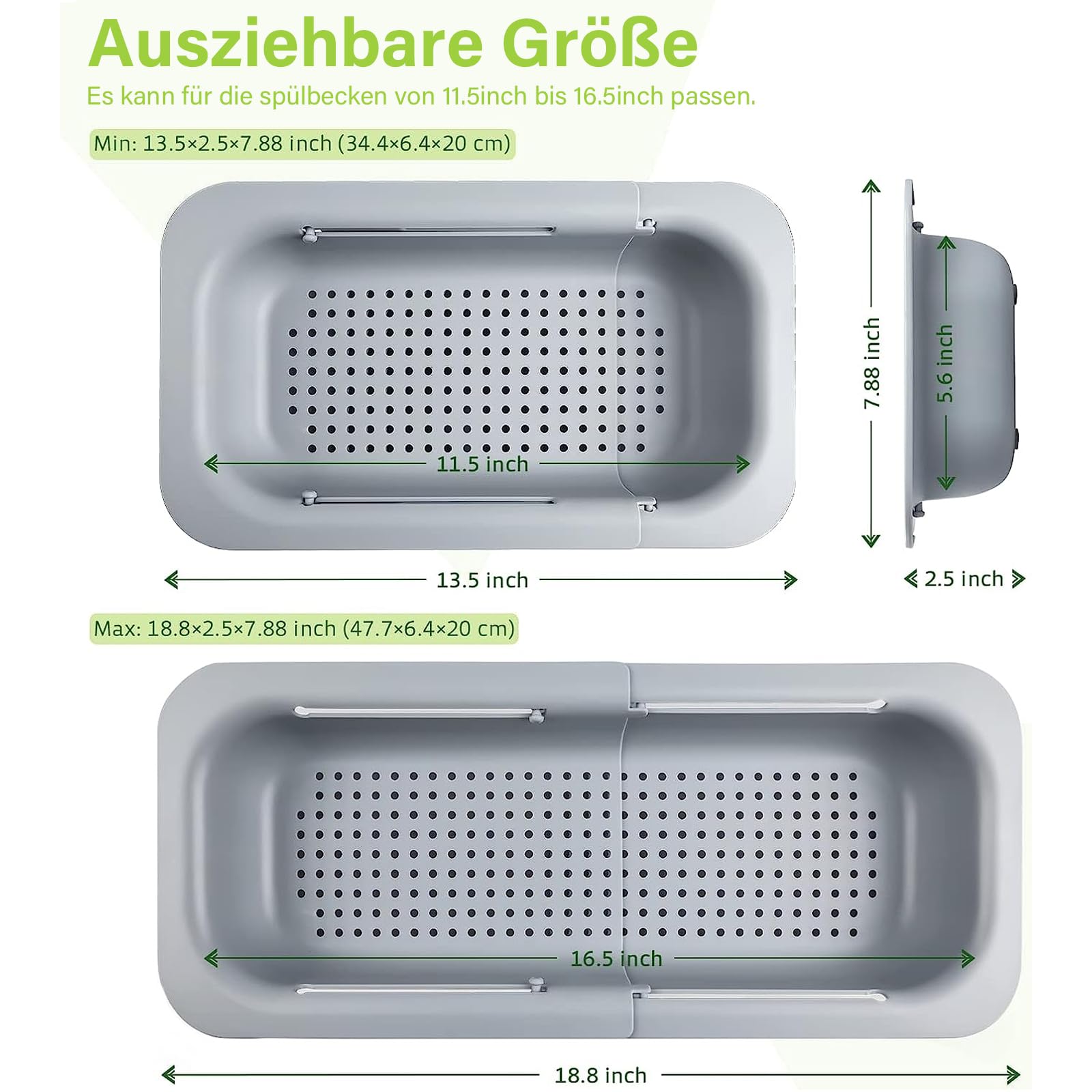 Scolapasta Da Lavello 6 Litri - Acciaio Inox Pieghevole - Per Frutta, Verdura E Pasta