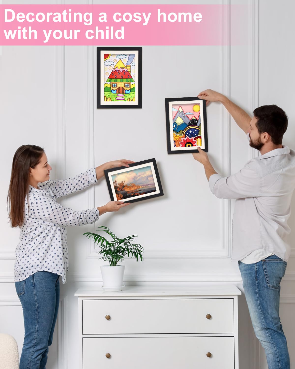 LEAZZLE 2pcs Marco dibujos Infantiles,Marcos De Fotos Para Dibujos Infantiles,marco de arte para niños,Cuadro Guardar Dibujos Niños de Arte para Niños (Nero scuro)