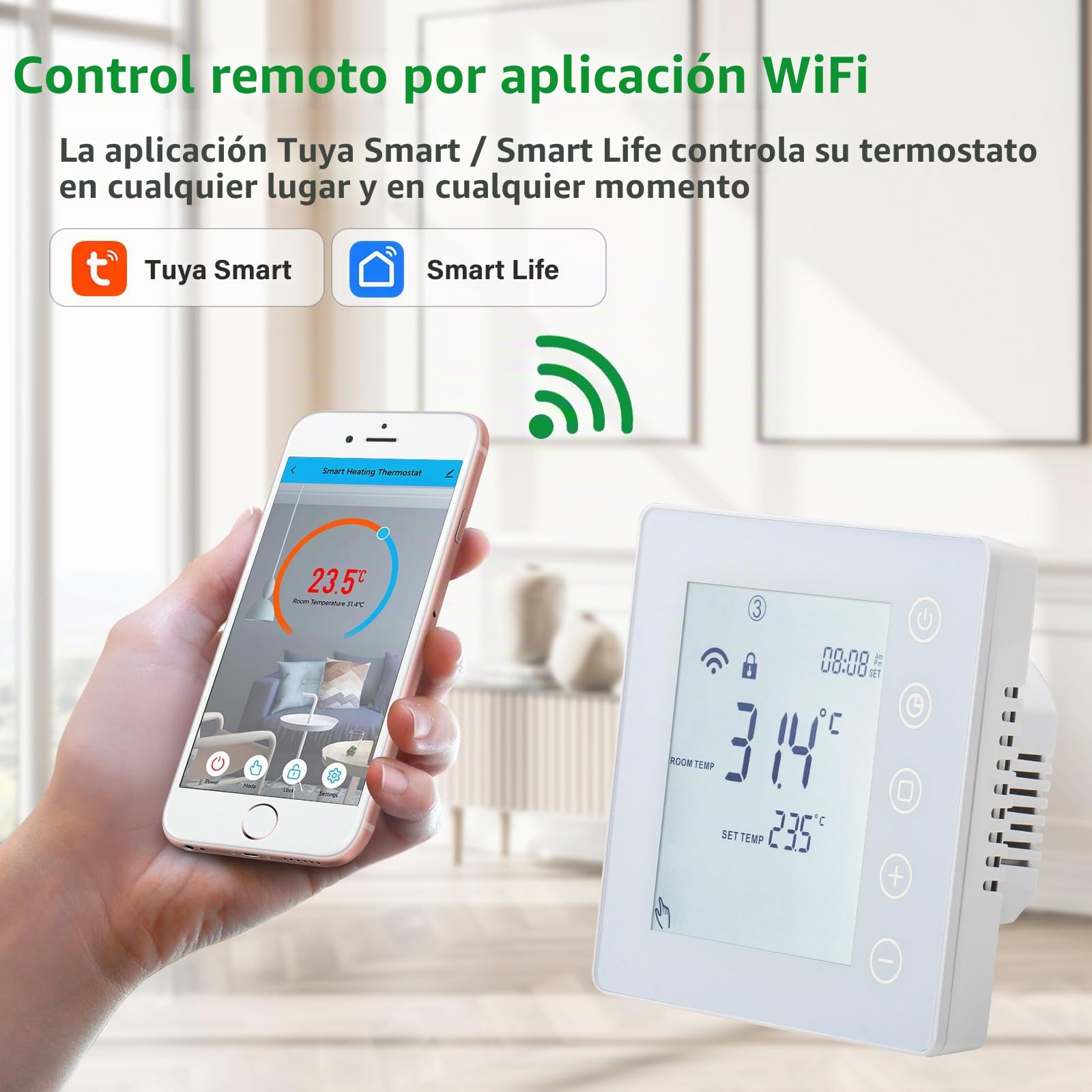 Wengart 24V WiFi Termostato de Ambiente de calefacción WG201,3A 2.4GHz Tuya App programable en 7 días, Teclas táctiles, retroiluminación, para Sistemas de Calentamiento de Agua