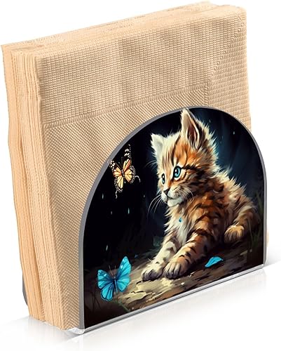 Cat Butterfly Napkin Holder for Table, Acrylic Upright Non Slip Tabletop Freestanding Tissue Paper Dispenser for Kitchen Restaurant Home Hotel Decor