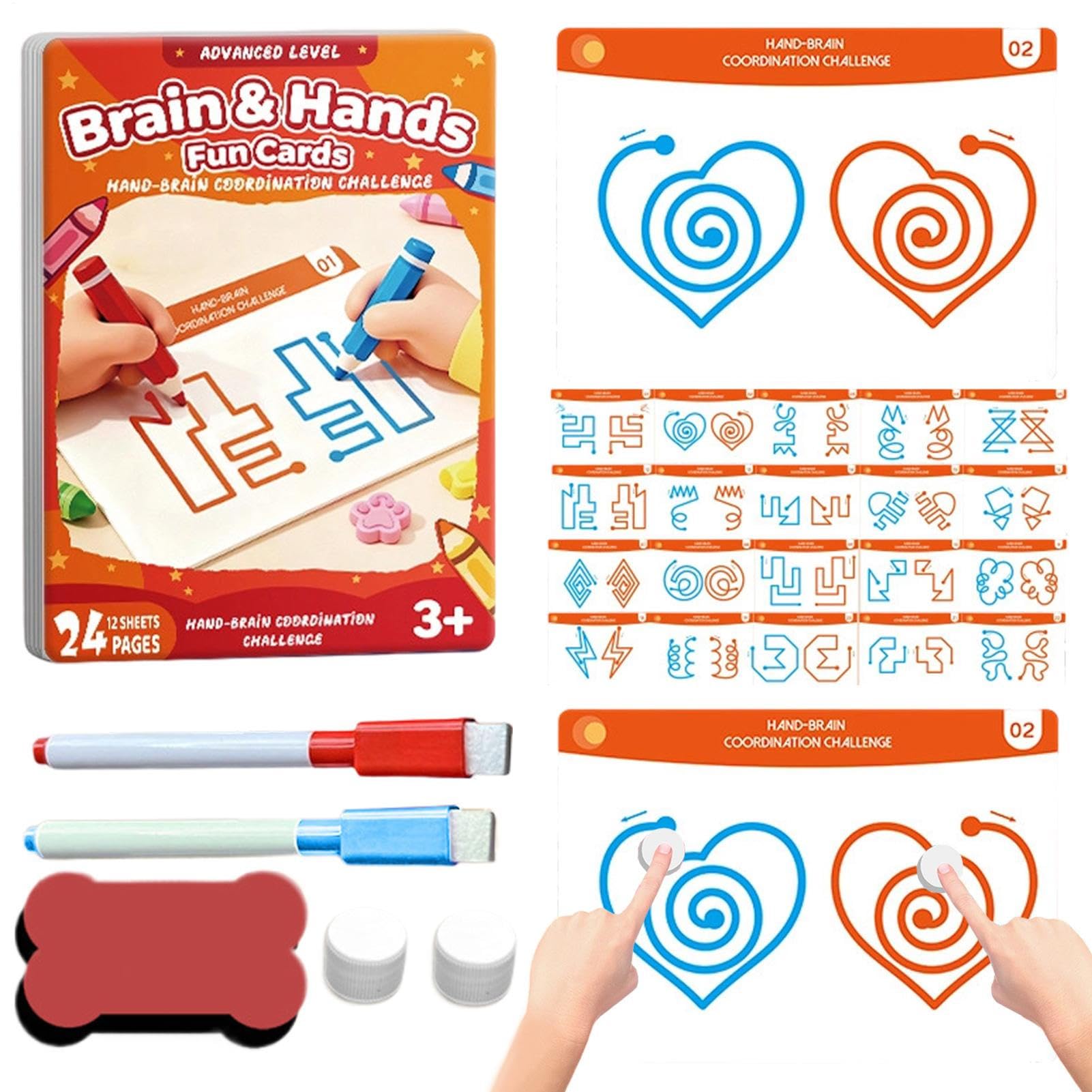 Carte di stimolazione cerebrale, giocattoli di apprendimento logico, 20 attività per emisferi sinistro e destro, per interazione genitore-figlio, stimolazione di entrambi gli emisferi