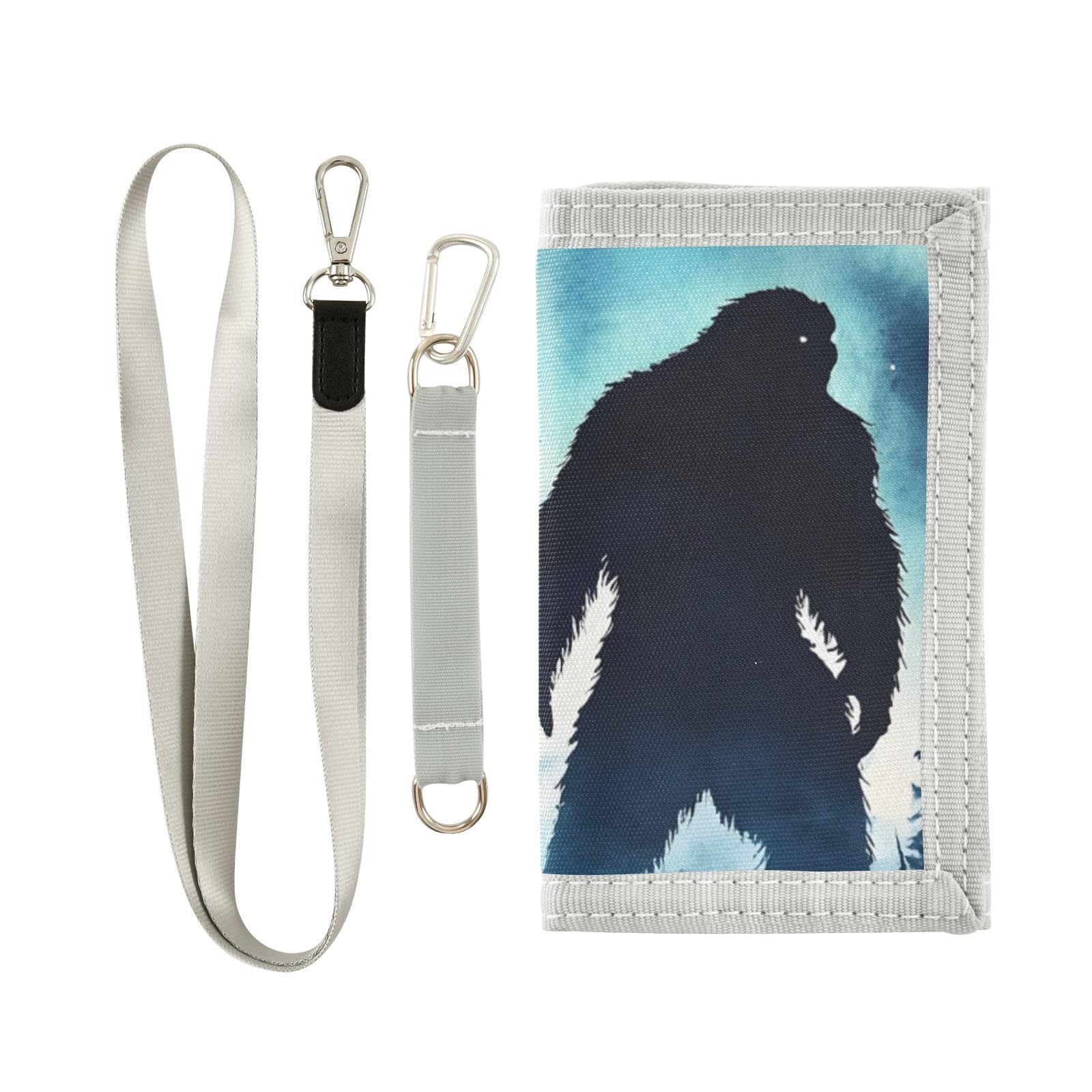 FOLIOSA Kids Wallet for Boys Girls Dark Sasquatch Print Youth Wallet with Zipper Pocket Card Holders, Novelty Wallet 4.9×2.9 in