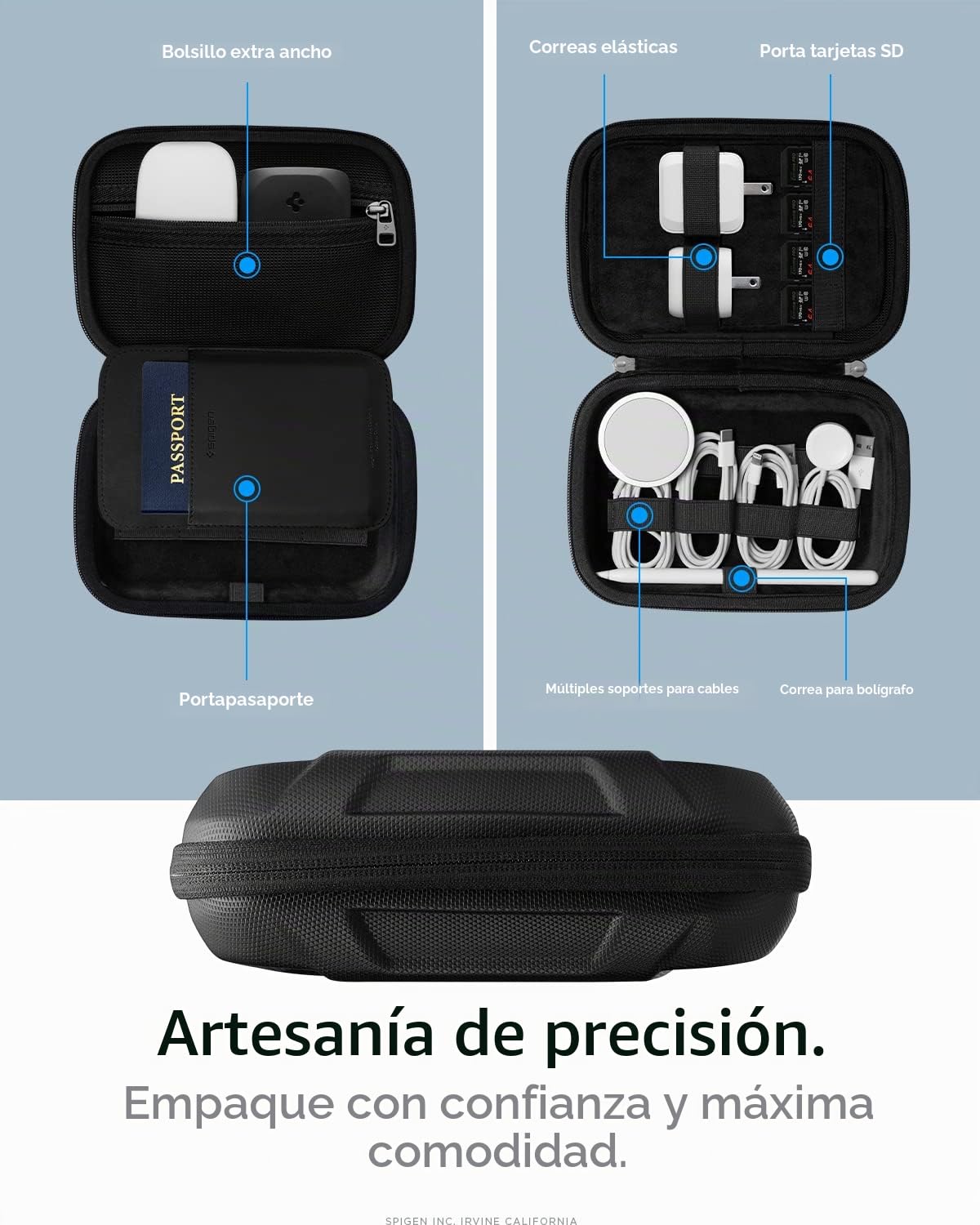 Spigen Rugged Armor Pro Estuche de Viaje Organizador de Cables - Negro