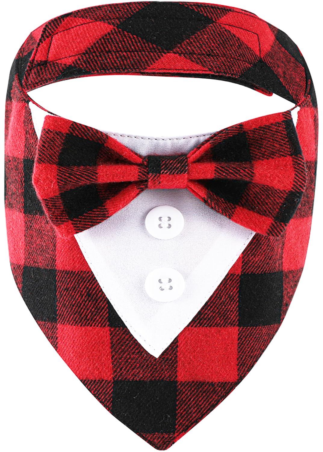 HDGDT Adjustable Red Plaid Christmas Dog Tuxedo Bandana with Bow Tie - Holiday Pet Outfit Costume for Dogs XS to XL
