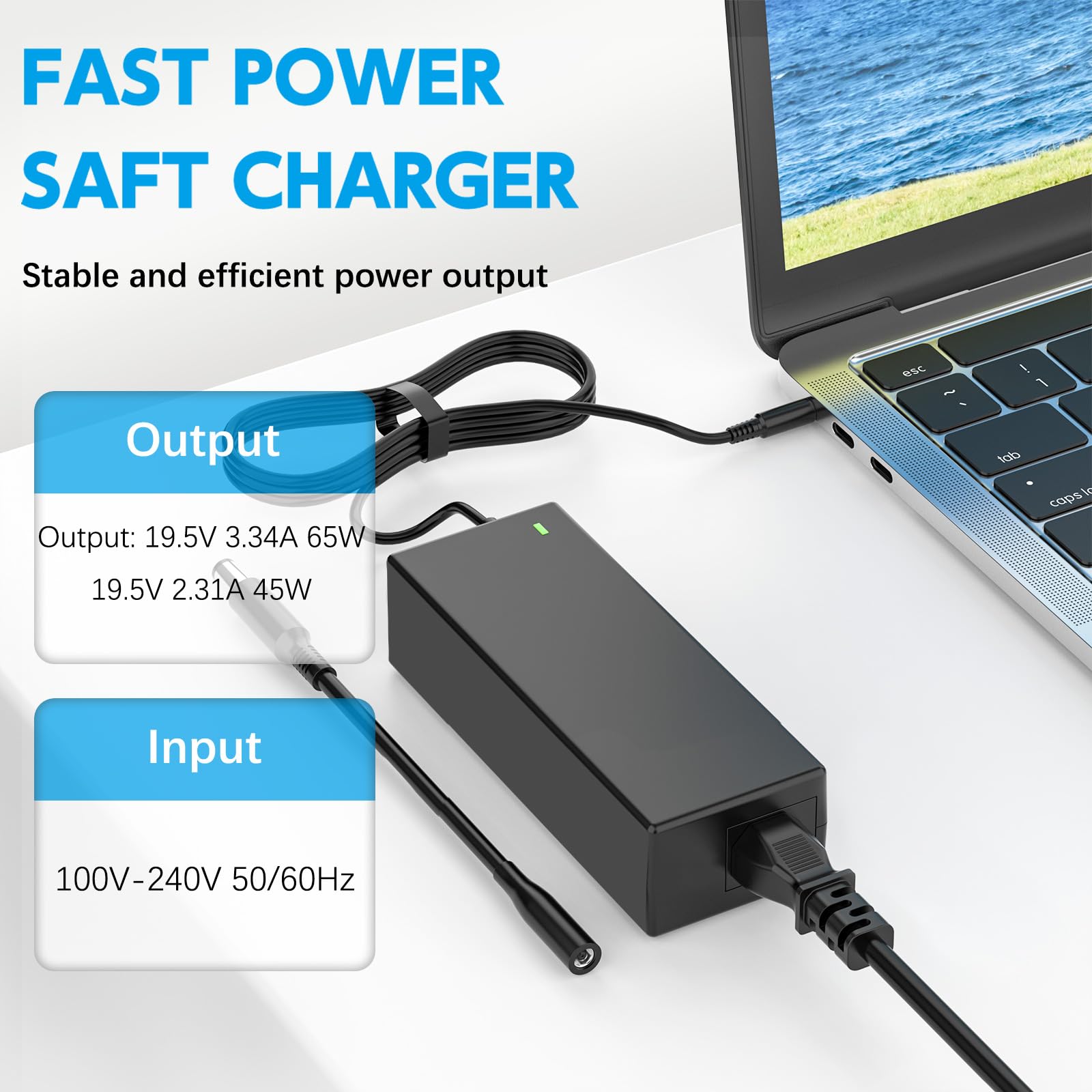 65W Laptop Charger for Dell Inspiron 13 14 15 16 17 3000 5000 7000 Series; Latitude 3310 3420 3540; Vostro 3425 3520 5630 Power Supply Cord for Dell Laptops with Round Power Connector