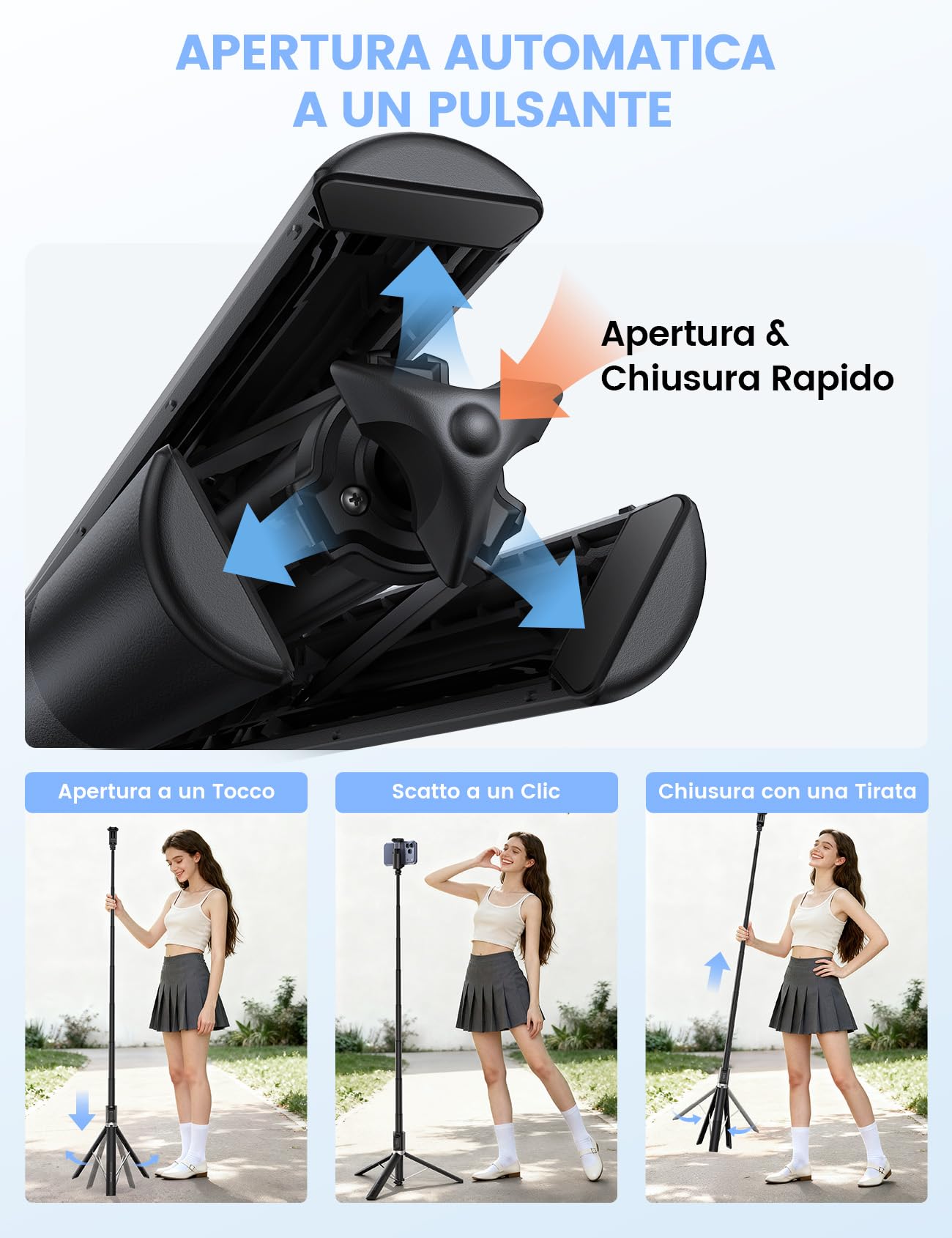Lamicall Treppiede Smartphone, Bastone Selfie - [Apertura Automatica] 165cm Treppiede Portatile Estensibile con Telecomando Wireless & Slitta a Freddo, Alluminio, 360° Rotazione, per iPhone/Samsung