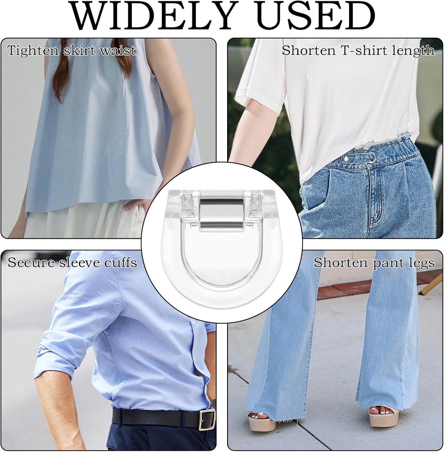 8Pcs Adjustable Hem Clips for Pants, Fabric Holders for Hemming Pants & Shirts, Reusable Quilting Clips to Shorten Jeans, Cuff Sleeves, No-Slip Tightener for Clothing Temporary Fix