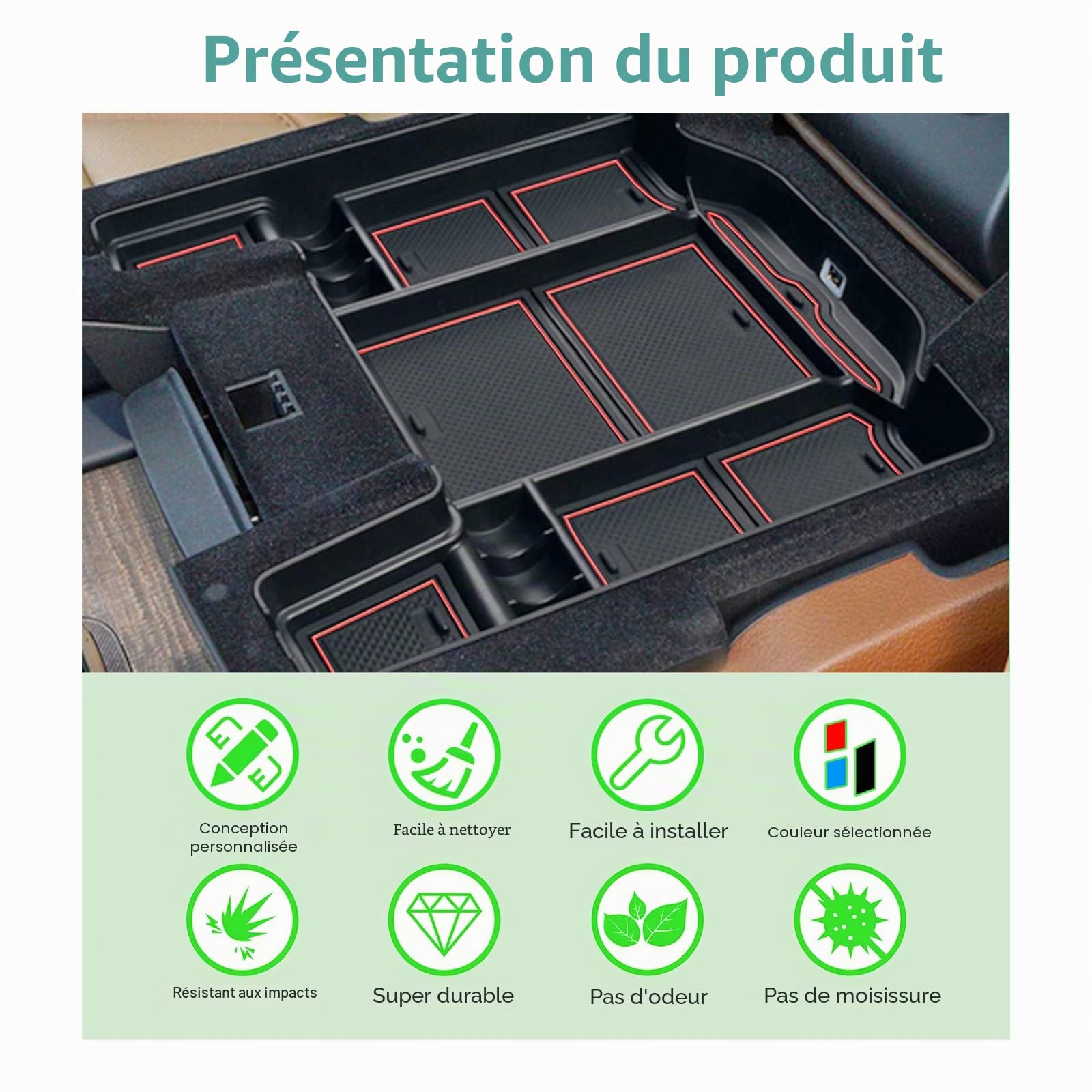 GAFAT Compatible avec Nouveau Dodge RAM 1500 2019-2024 2025 Console Centrale Boîte de Rangement, RAM 1500 2023 Accoudoir Organiseur, Boîte à Gants, RAM 1500 Accessoires (Rouge)