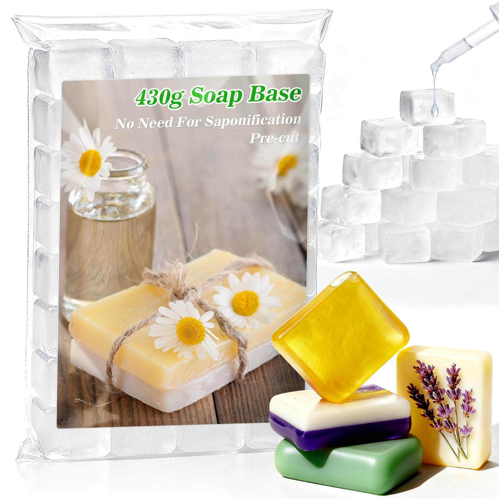 Clear Organic Glycerin Soap-Base - 14.8oz Natural Pre-Cut Handmade Soap Base Glicerina para Hacer Jabones Melt-and-Pour DIY Moisturizing Vegetable Oils for Customized,Crafting Making Supplies